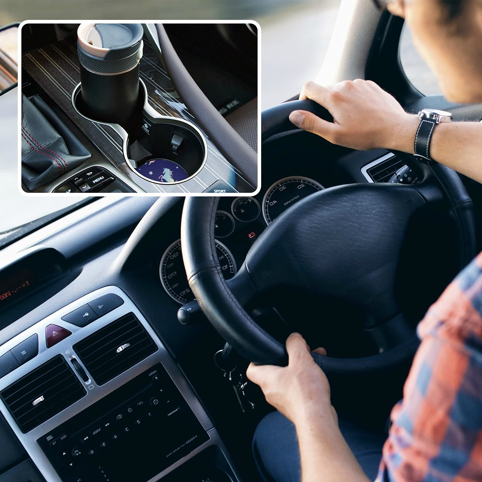 2 Pack Magic Unicorn Ceramic Car Coasters for Drinks - Absorbent Cup Holder Coasters with Fingertip Grip (2.5 Inch) - Perfect for Cars, Trucks, SUVs & Road Trips - Prevents Spills & Protects Surfaces