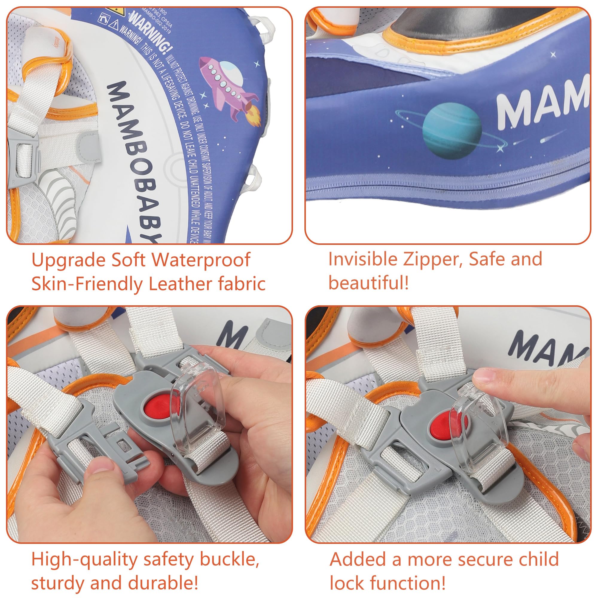 **Mambobaby Upgraded Baby Swim Float with Canopy & Adjustable Safety Strap – Non-Inflatable Waist Swimming Ring for Infants, Swim Trainer & Pool Toy (Blue Astronaut Design) – Perfect for Beach, Pool & Water Safety Training**