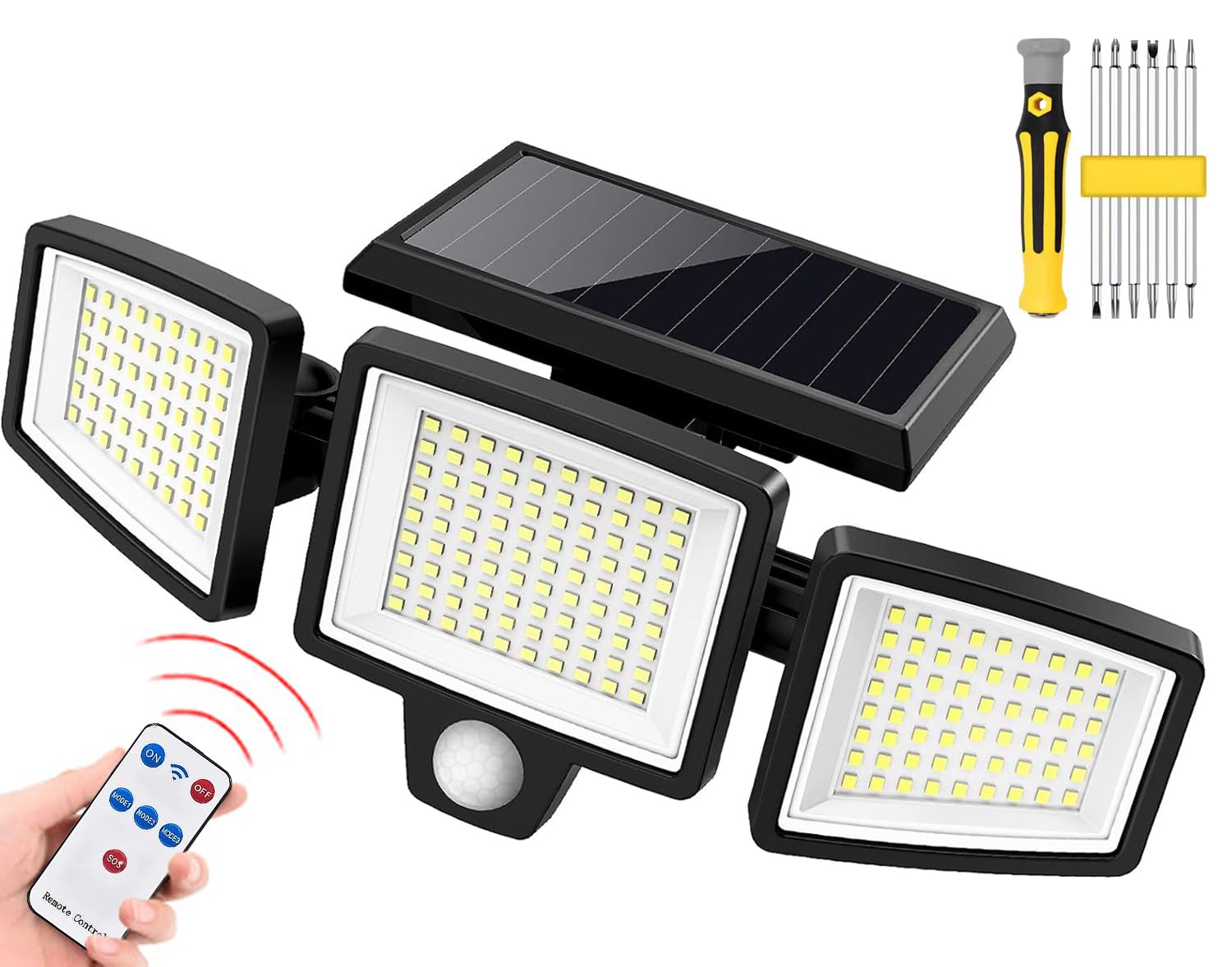 Xmart Solar Outdoor Lights 4000LM 208 LED Security Spot Lights with Remote Control - 3 Adjustable Heads Motion Sensor, IP65 Waterproof, 270° Wide Angle Flood Light for Yard, Patio, Wall - 3 Lighting Modes | Perfect for Garden, Driveway & Home Security