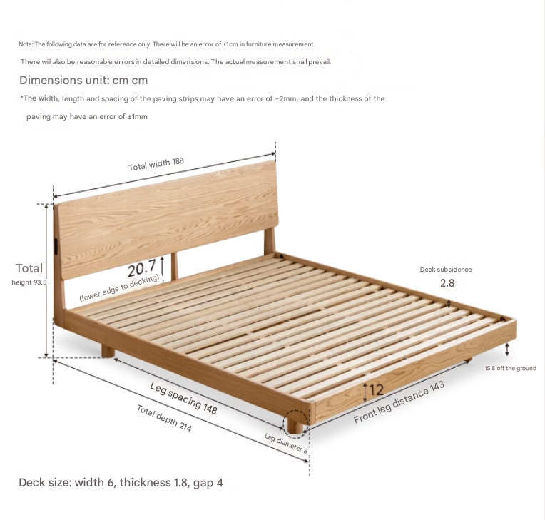 Solid Oak Wood Modern Floating Bed Frame - Queen Size, Sturdy Platform Bed with LED Lights for Bedroom, Living Room, Guest Room