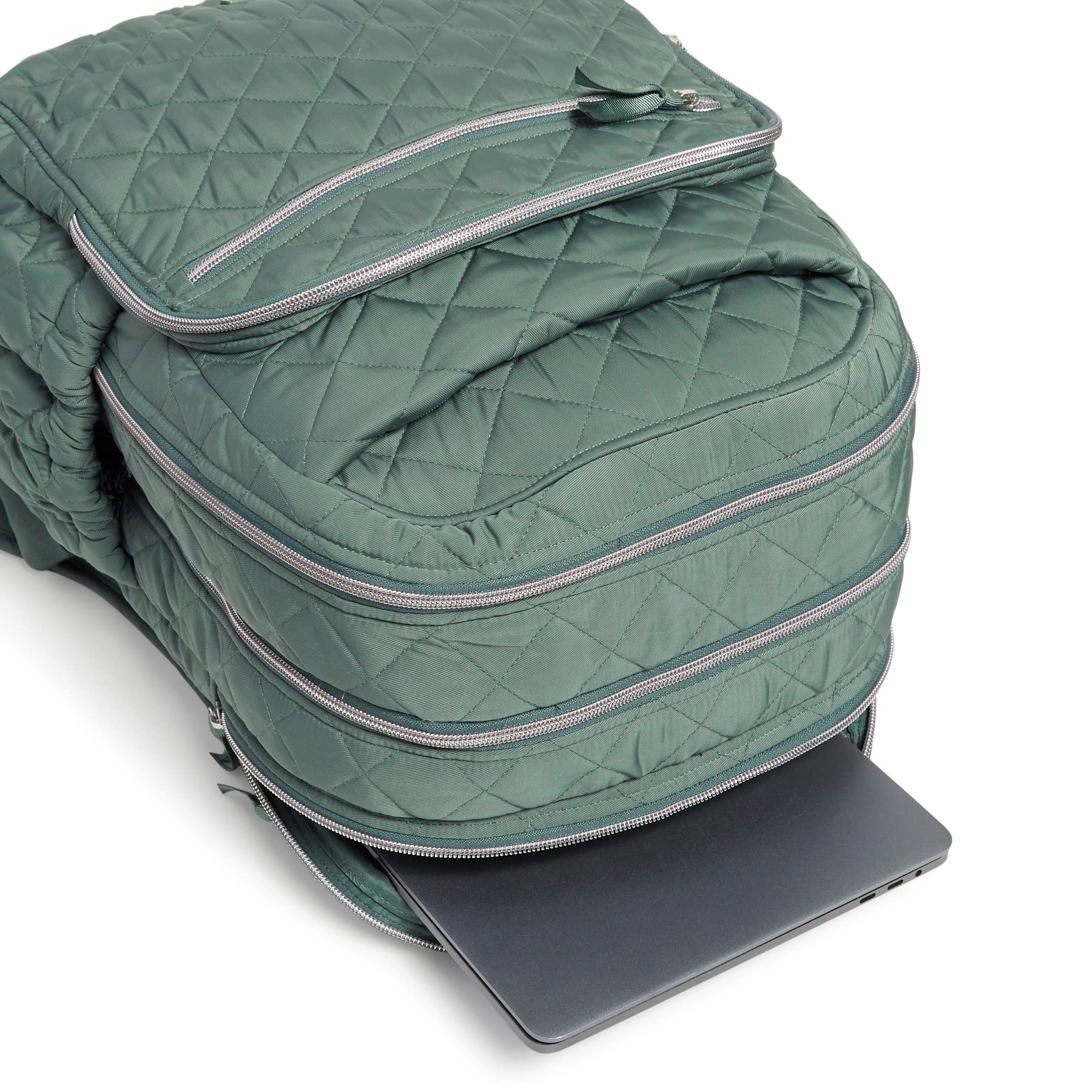 Vera Bradley Women's Performance Twill XL Campus Backpack - Olive Leaf - Spacious Laptop Bag for College, Work & Travel - Durable School Backpack with USB Port & Padded Straps