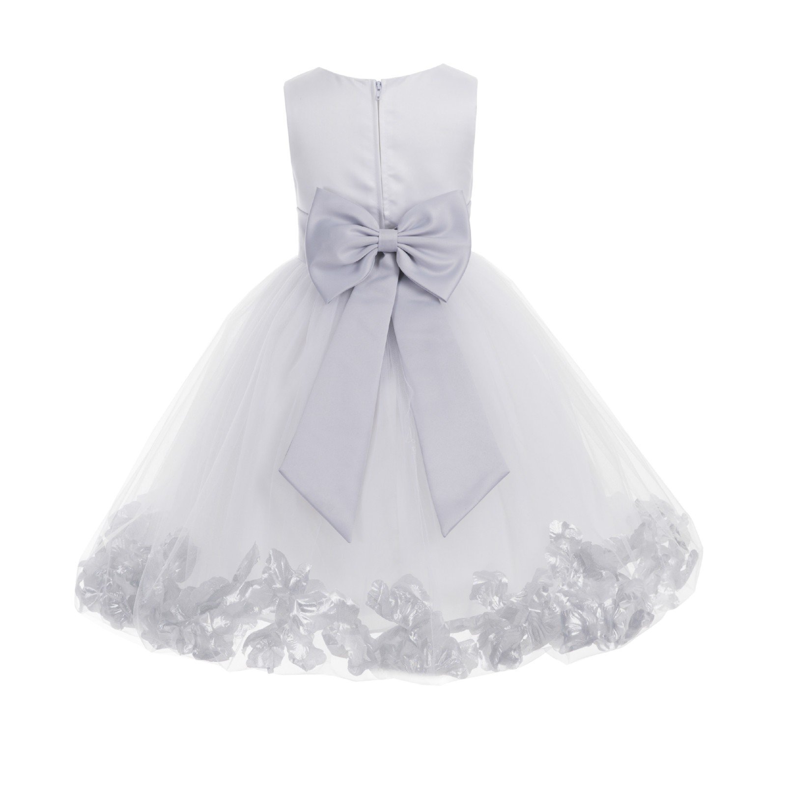 White Tulle Flower Girl Dress with Rose Petals - Elegant Christening Gown 302T (Size 6) | Perfect for Weddings, Baptisms & Special Occasions