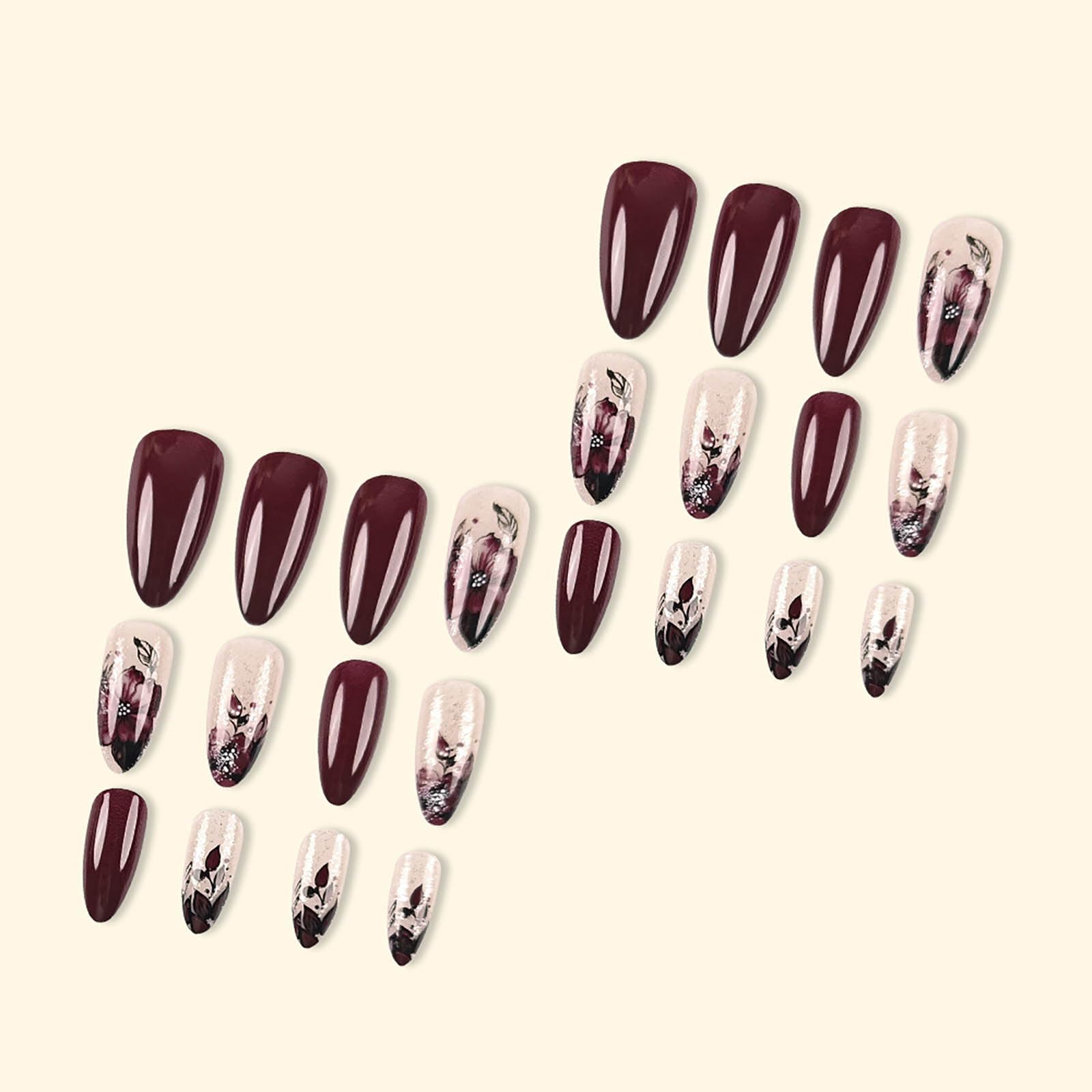 24pcs Almond Shape Press On Nails - Floral Design Acrylic Fake Nails for Women | Medium Length Stick On Nails for Manicure | Perfect for Parties, Weddings & Everyday Wear