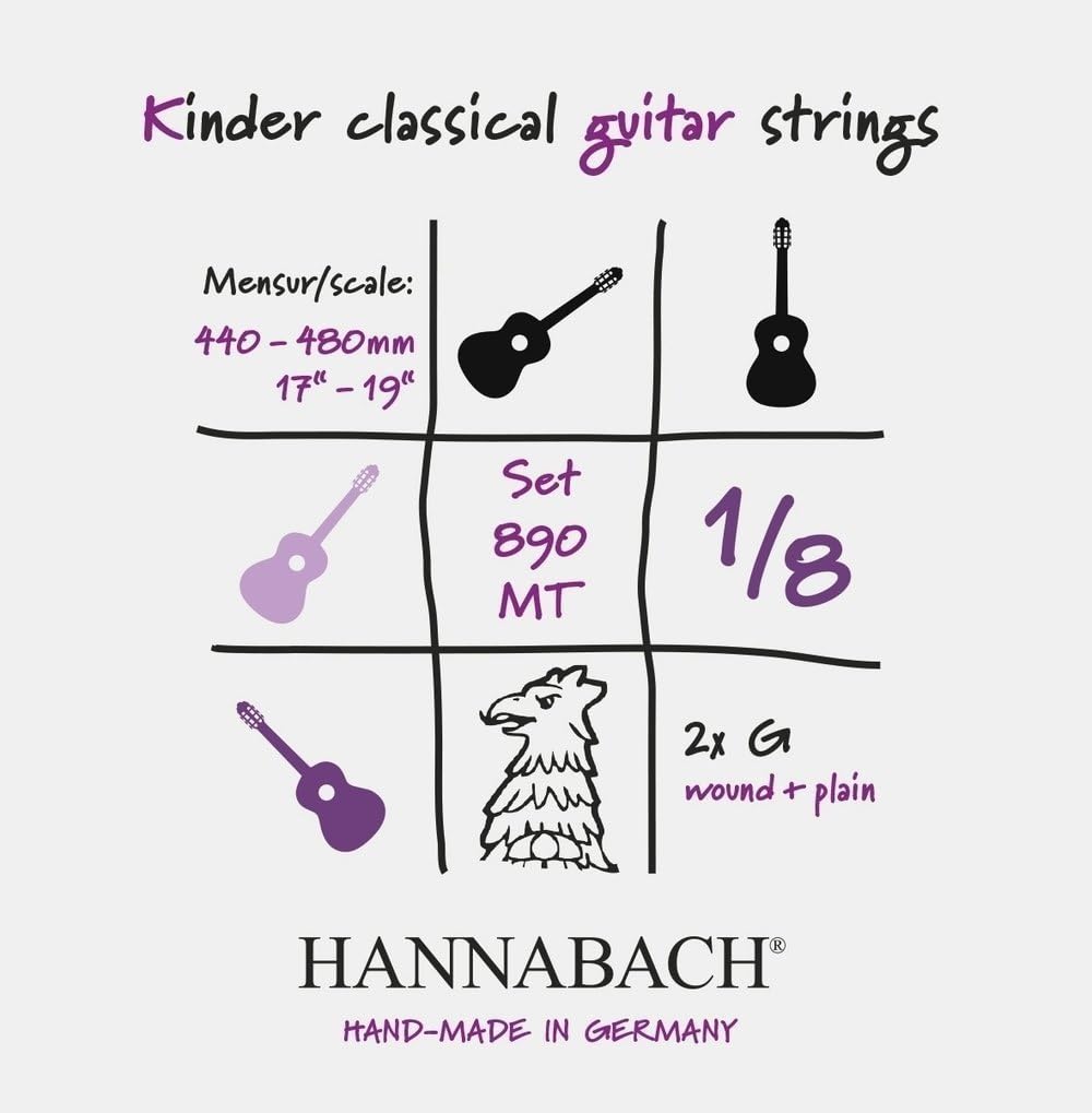 Hannabach 653059 Series 890 Duel 44-48cm Nylon Strings for 1/8 Size Children's Classical Guitar - Perfect for Beginners & Young Musicians