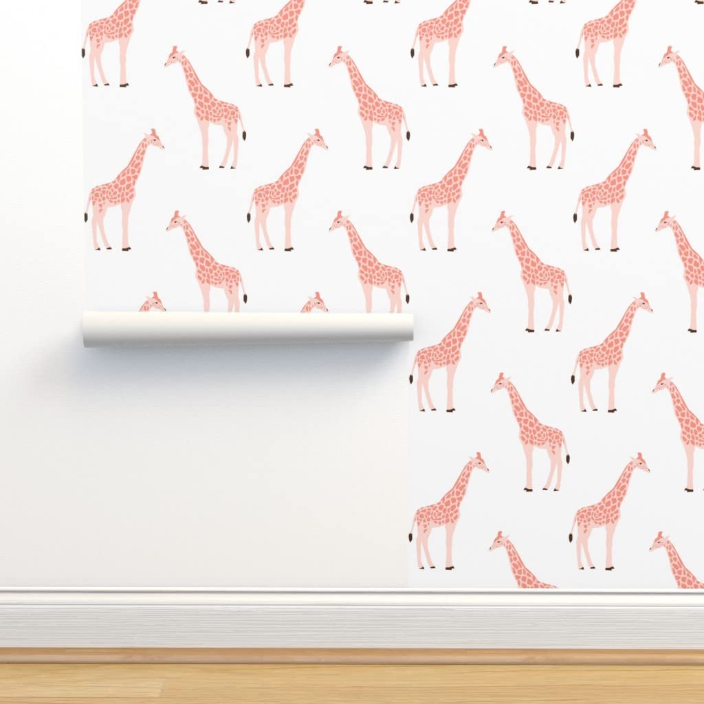 12ft x 2ft Peel & Stick Removable Wallpaper - Pink Giraffe Safari Animals Nursery Decor for Baby Girl Room | Perfect for Zoo-Themed Bedrooms & Playrooms