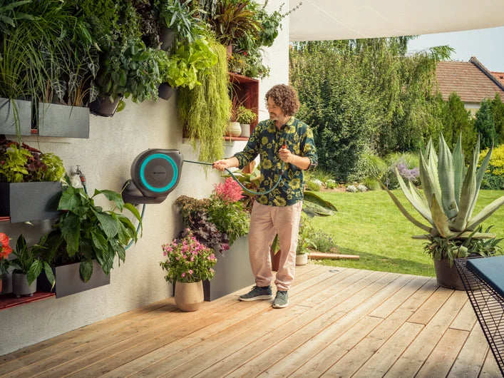 Gardena Wall Mounted Hose Box RollUp S - 15m (49ft) Retractable Garden Hose Reel for Easy Storage & Watering | Perfect for Lawns, Gardens & Outdoor Cleaning