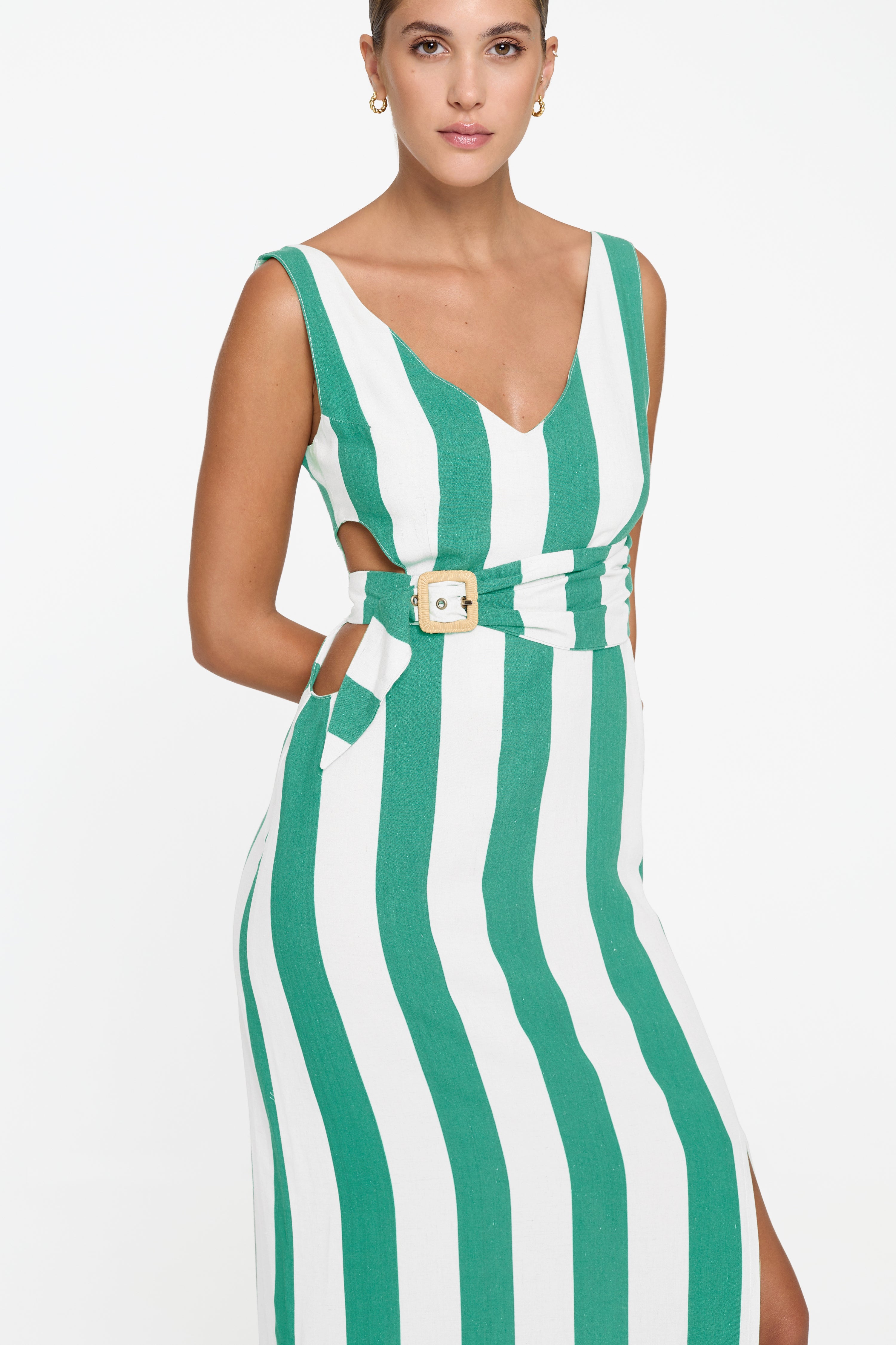 Evie Cutout Maxi Dress - Elegant Billiard Linen Summer Dress for Women | Perfect for Beach Vacations, Date Nights & Outdoor Weddings