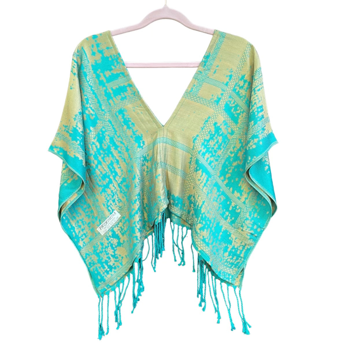 V PASH Women's Cropped T-Shirt | Splatter Print Tan & Teal Short Sleeve Top | Casual Streetwear for Summer Outfits & Music Festivals