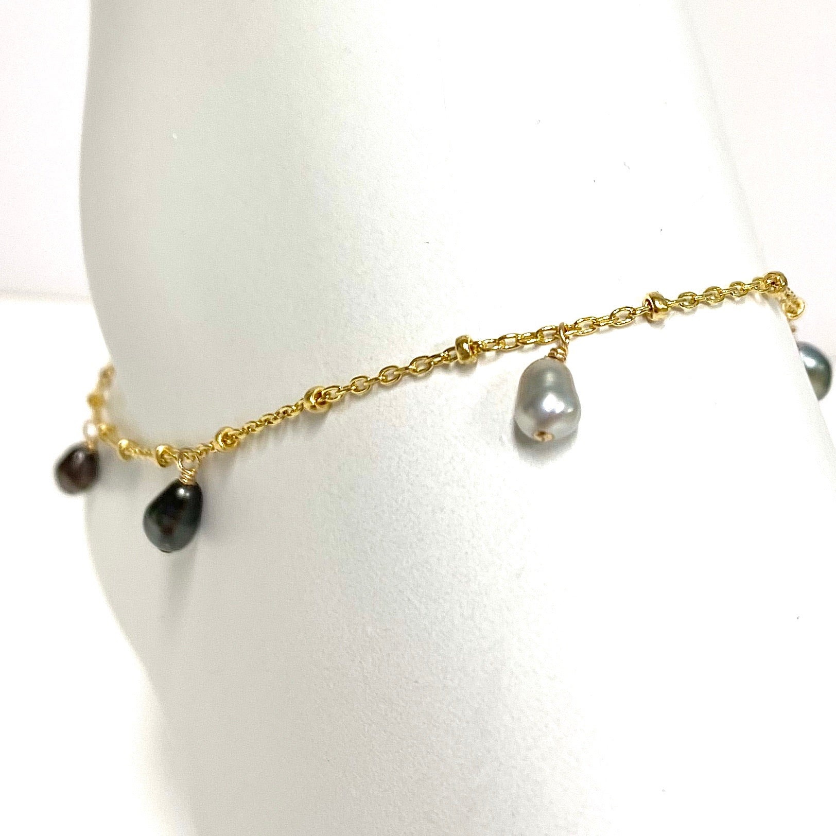 Keshi Tahitian Pearl Anklet with Dangle Pearls (B468) - Elegant Beach Wedding & Summer Jewelry Accessory