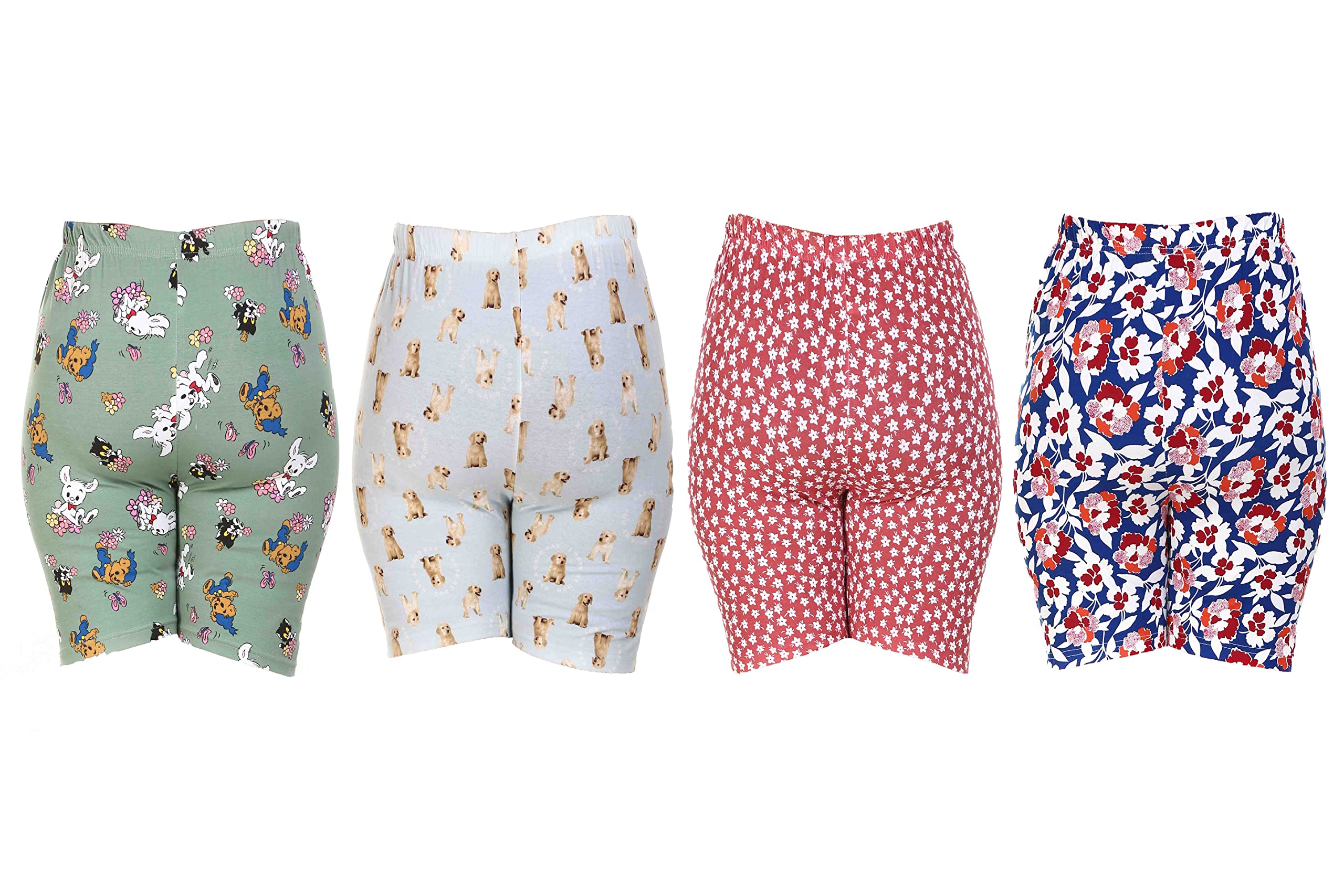 MUKHAKSH 4-Pack Girls Cotton Printed Shorts - Yoga, Running, Gym, Lounge, Beach & Casual Wear - Soft, Breathable & Comfortable - Perfect for Workouts, Sleep & Outdoor Activities