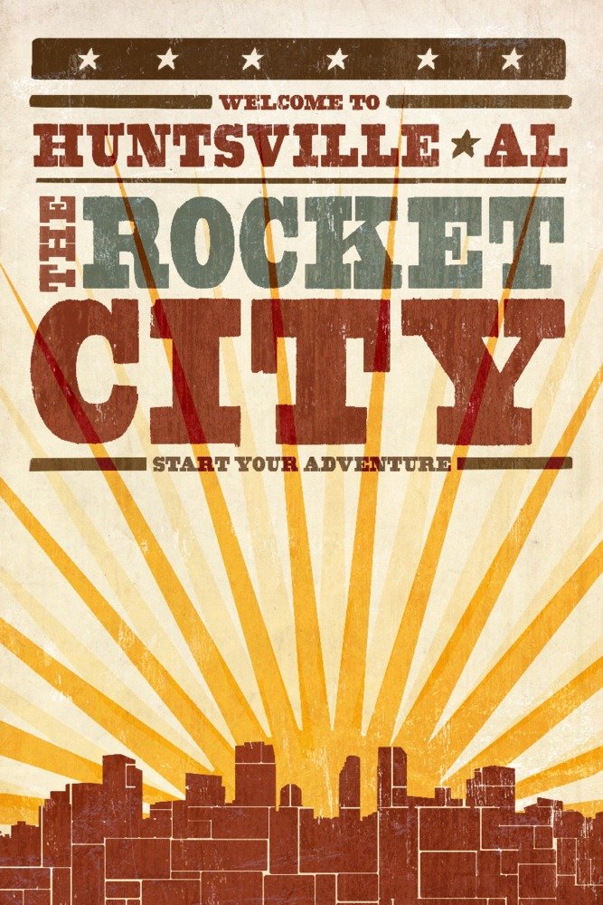 Alabama Skyline & Sunburst Art Print - Huntsville Cityscape Wall Decor, Signed 24x36 Poster - Perfect for Home, Office & Gift Giving