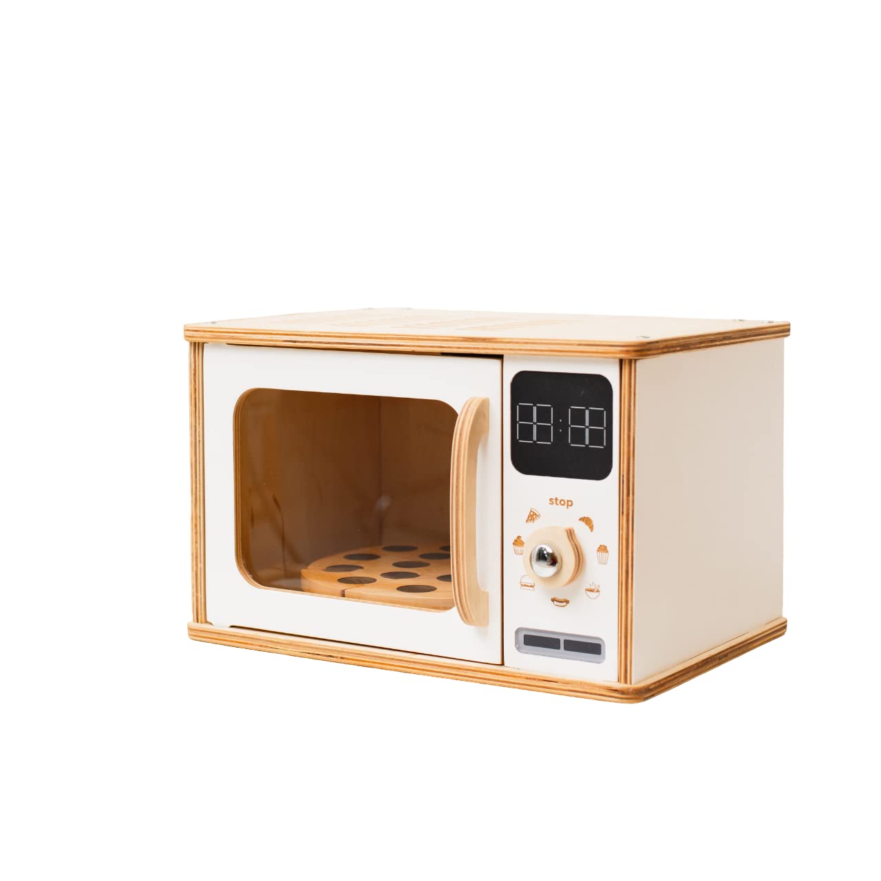 Montessori Wooden Kids Microwave Oven Toy - Natural Wood Play Kitchen for Toddlers 2-3 Years | Pretend Play, Learning Toy, Nursery Decor & Birthday Gift (Dark Walnut) - Perfect for Playrooms, Daycares & Montessori Classrooms