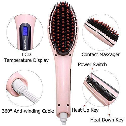 STOCKZONE 3-in-1 Electric Hair Straightening Brush with Ceramic Plates, LCD Screen & Temperature Control - Pink Hair Straightener for Women | Perfect for Home Use, Travel & Salon-Quality Styling