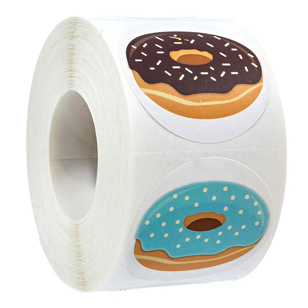 500pcs Premium Donut Stickers - 8 Adorable Designs, Handmade Cake Decorations for Baking, Scrapbooking & Party Favors - Waterproof Vinyl Labels for Cupcakes, Cookies & DIY Crafts