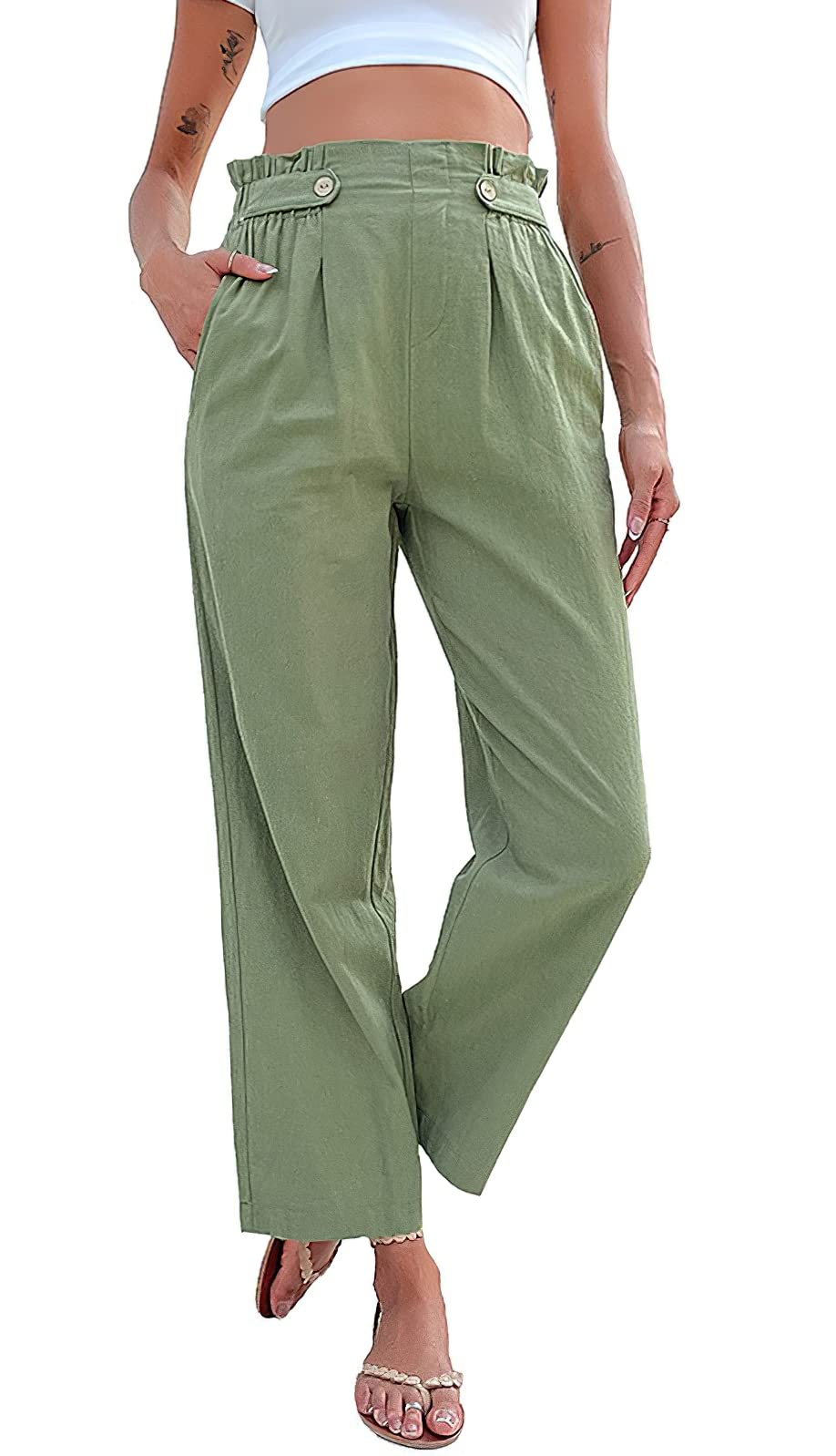 Loveimgs Women's Summer High Waist Wide Leg Palazzo Pants - Stretchy Elastic Comfort for Beach, Vacation & Casual Wear - Trendy Cropped Lounge Pants for Hot Weather Outfits