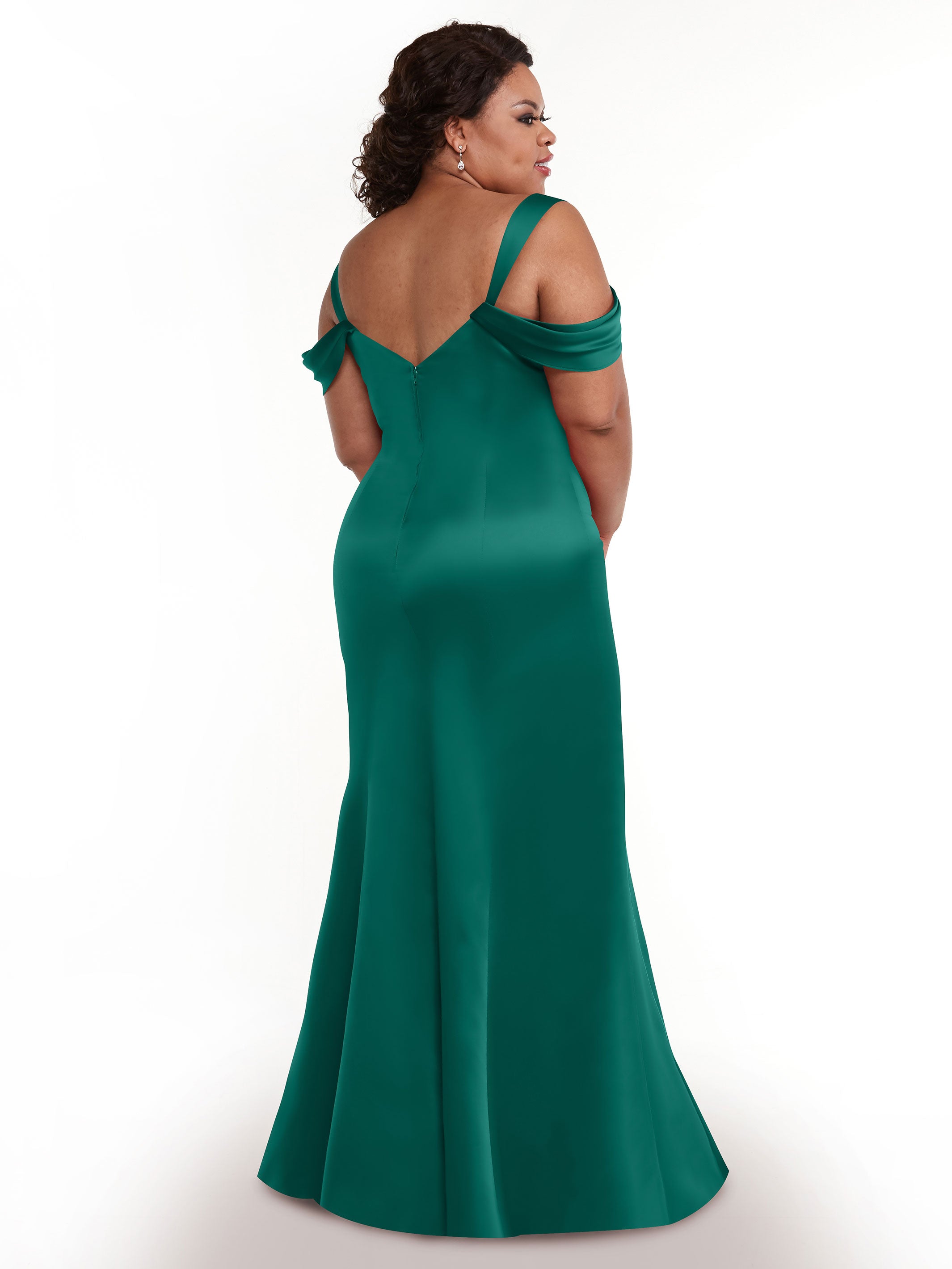 Elegant 80151 Fitted Satin Bridesmaid Dress with Off-The-Shoulder Sleeves - Perfect for Weddings, Formal Events & Special Occasions
