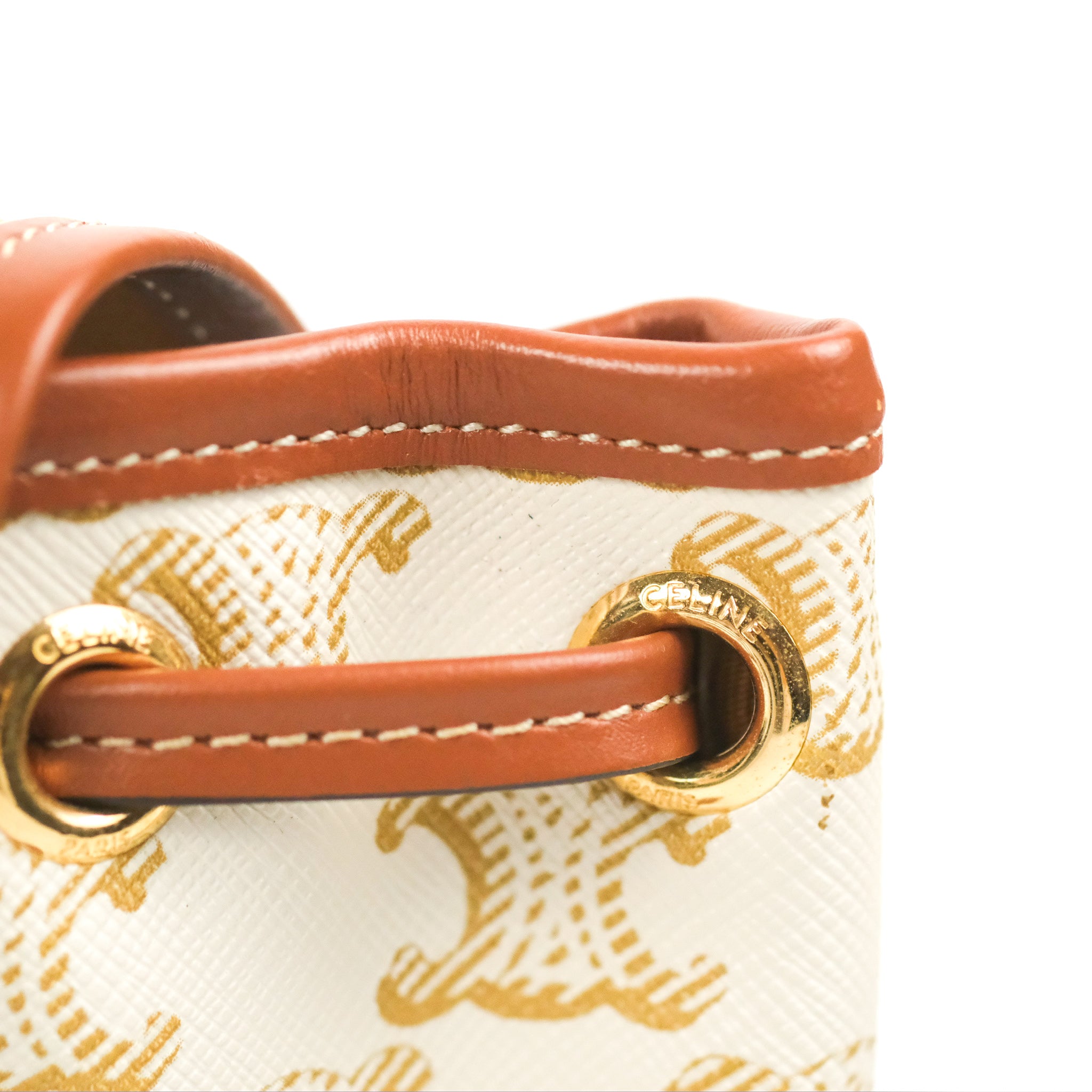 Celine Mini Floco Backpack in Triomphe Canvas - White & Tan Calfskin Leather | Stylish Luxury Backpack for Women, Travel & Everyday Use