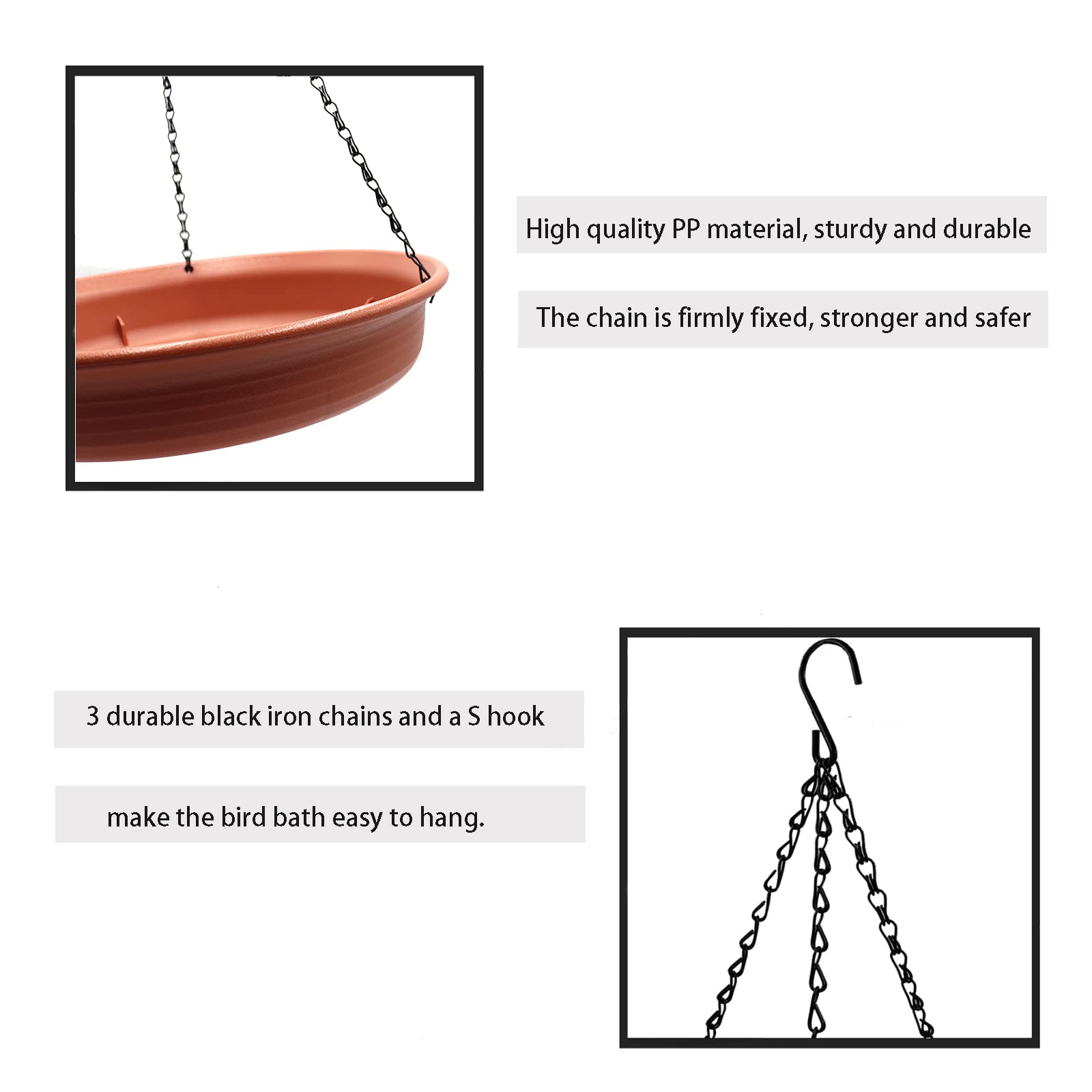 Together-life 12 Inch Hanging Bird Bath - Outdoor Bird Feeder & Drinking Tray with Seed Catcher Platform, Includes Hook & Chain - Perfect for Garden, Yard, Patio & Backyard Bird Watching