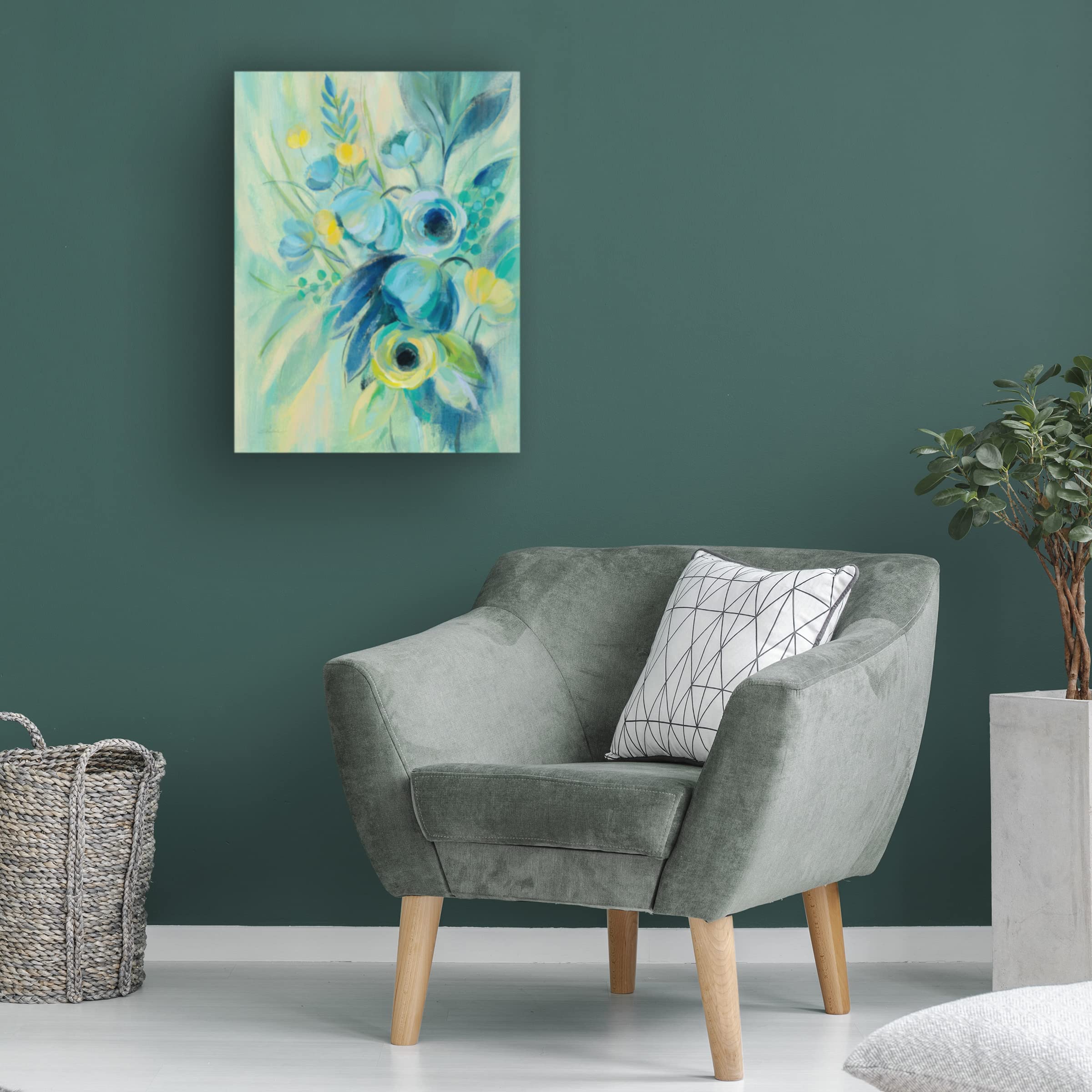 Silvia Vassileva 'Elegant Blue Floral II' Canvas Wall Art Print - Modern Home Decor for Living Room, Bedroom & Office - Handmade Floral Painting for Interior Design