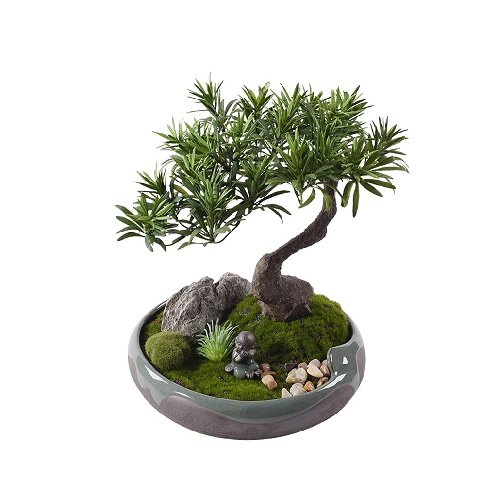 TOMYEUS Artificial Bonsai Tree - 13.3 Inch Realistic Fake Pine Bonsai Plant for Home & Office Decor - Perfect for Living Room, Front Hall, Porch, and Indoor Spaces - Low Maintenance Decorative Potted Plant for Modern Interior Design