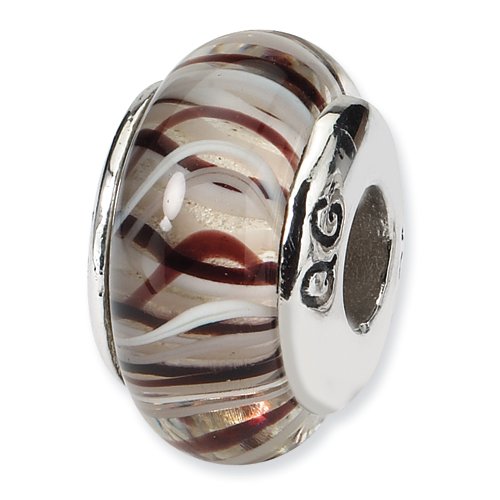 Handmade Sterling Silver Brown & White Glass Beads for Jewelry Making - Perfect for Necklaces, Bracelets & DIY Craft Projects