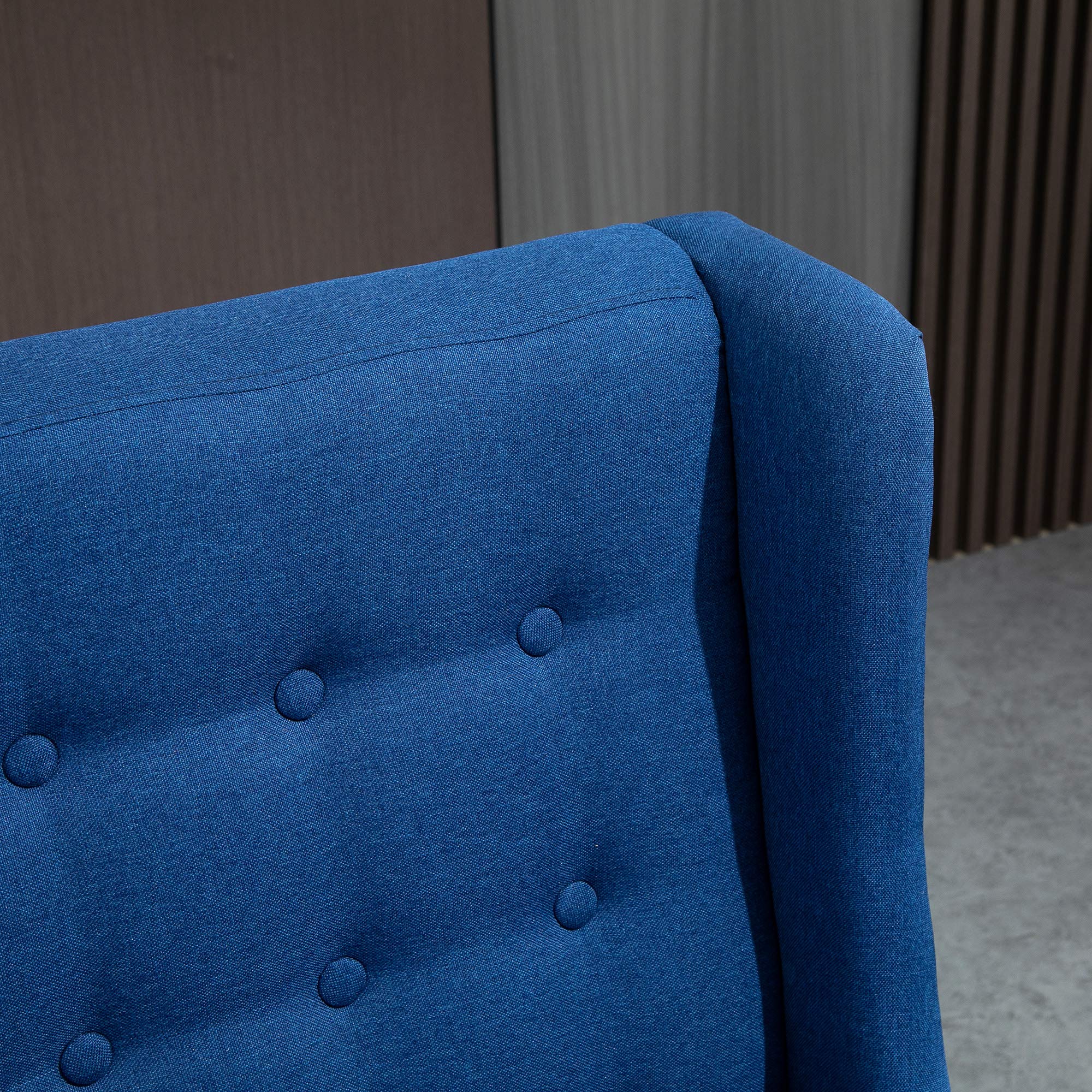 HOMCOM Modern Wingback Double Sofa - Linen Fabric Upholstered Button Tufted Loveseat Armless Couch with Wood Legs for Living Room, Bedroom or Office - Contemporary Blue Settee - Perfect for Small Spaces, Reading Nooks and Cozy Seating Areas