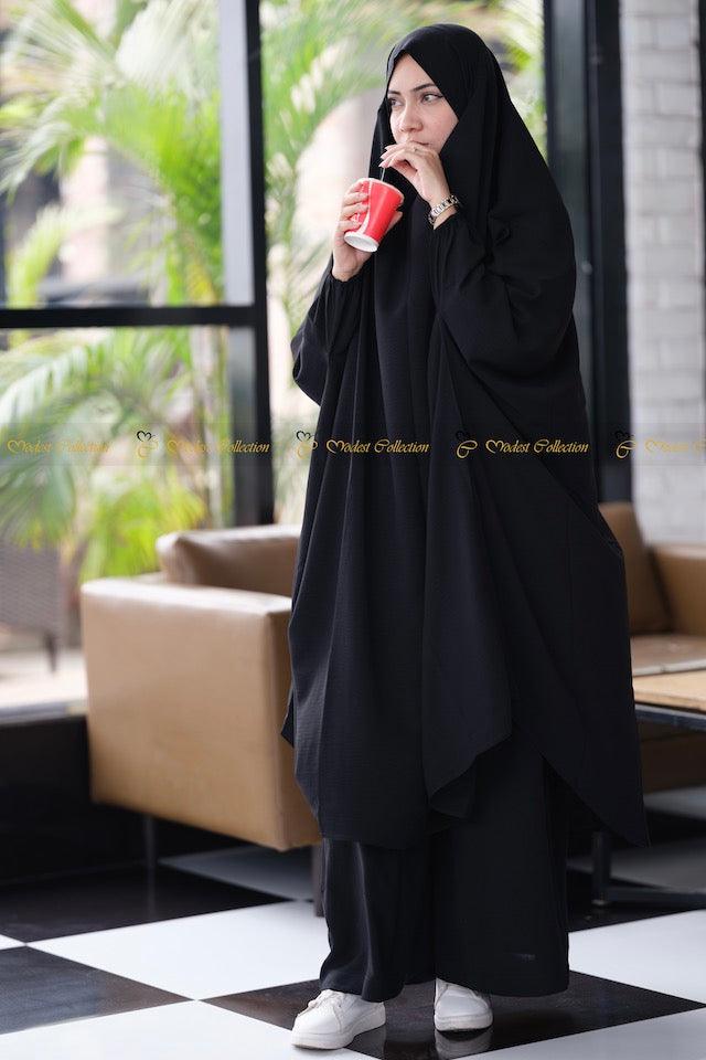 Black French Cut Unjila Jilbab - Modest Islamic Prayer Dress for Women | Perfect for Mosque, Prayer & Everyday Wear
