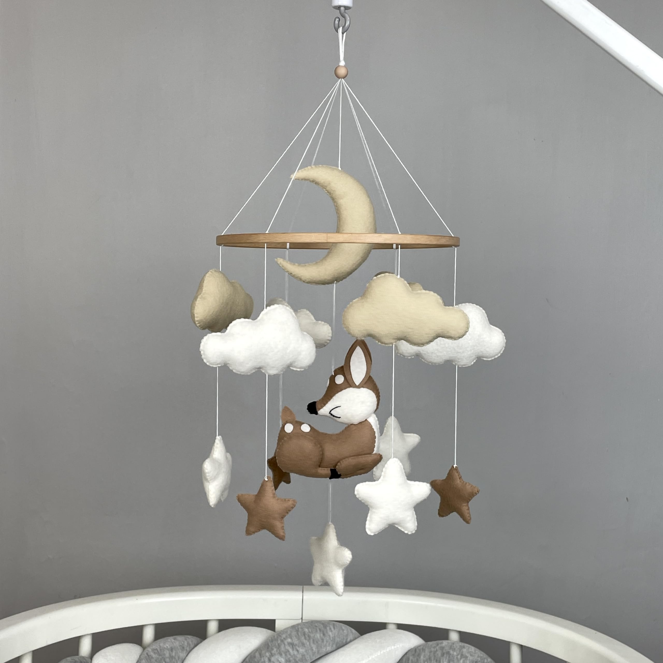 Gender Neutral Baby Crib Mobile - Woodland Deer Nursery Decor with Felt Hanging Animals in Beige | Perfect for Baby Showers, Newborn Gifts & Nursery Room Decoration