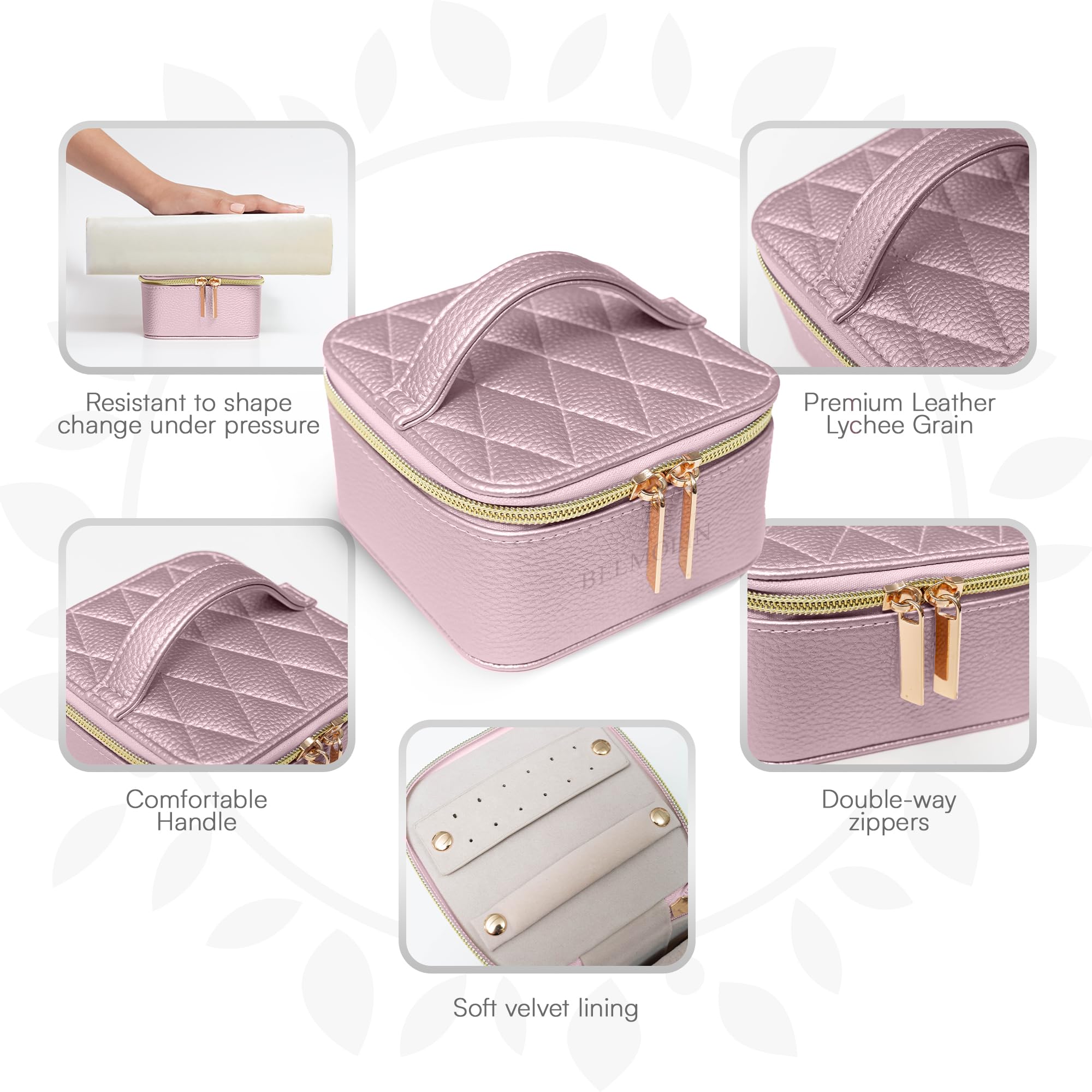 Leather Travel Jewelry Organizer Case for Women - Anti Tangle Jewelry Storage Box with Soft Pink Interior - Portable Jewelry Box for Necklaces, Rings & Earrings - Perfect for Vacations, Business Trips & Daily Use