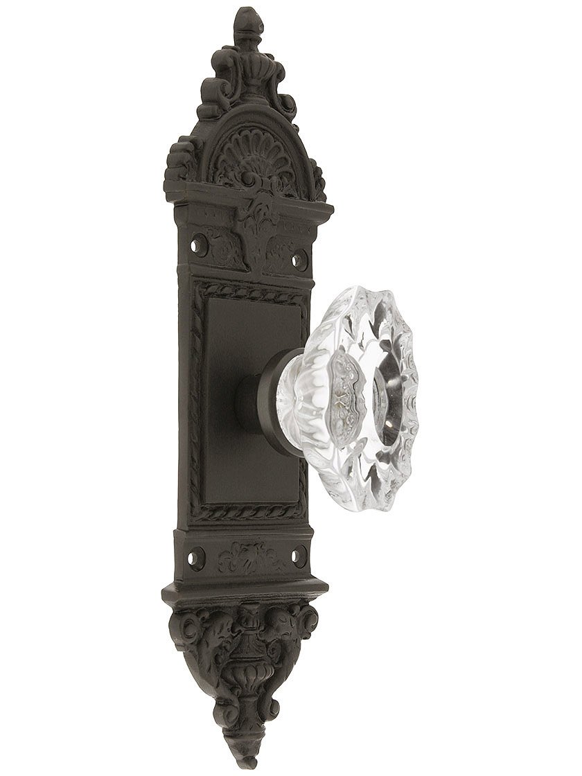European Style Door Set with Fluted Oval Crystal Knobs - Privacy Set in Oil Rubbed Bronze Finish for Bedroom, Bathroom & Interior Doors