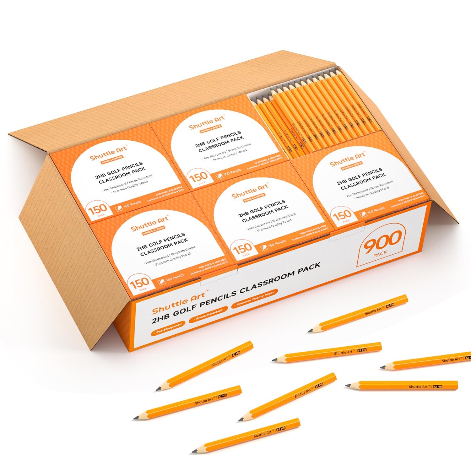 Shuttle Art 900 Pack #2 HB Golf Pencils - Bulk Wood-Cased 3.5