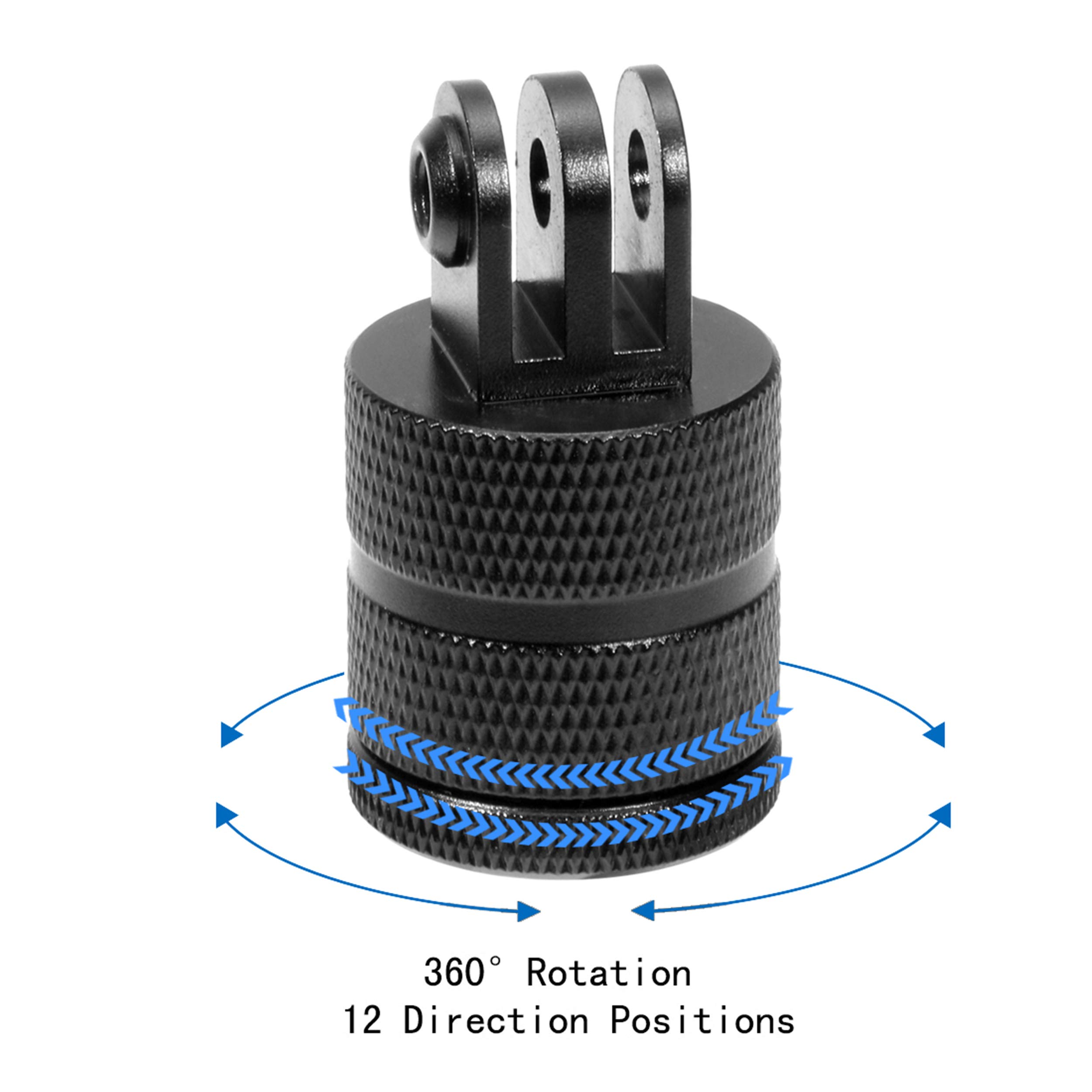 360° Rotating Aluminum Tripod Mount Adapter - 1/4 Inch 20 Thread for GoPro 12/11/10/9/8/7/6/5, DJI, XiaoYi & Standard 1/4