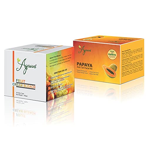 Aysun Fruit Cream Bleach (100g) & Papaya Facial Kit Combo Pack of 2 - Brightening Skin Care Set for Glowing Complexion | Perfect for Home Spa & Party Makeup Prep