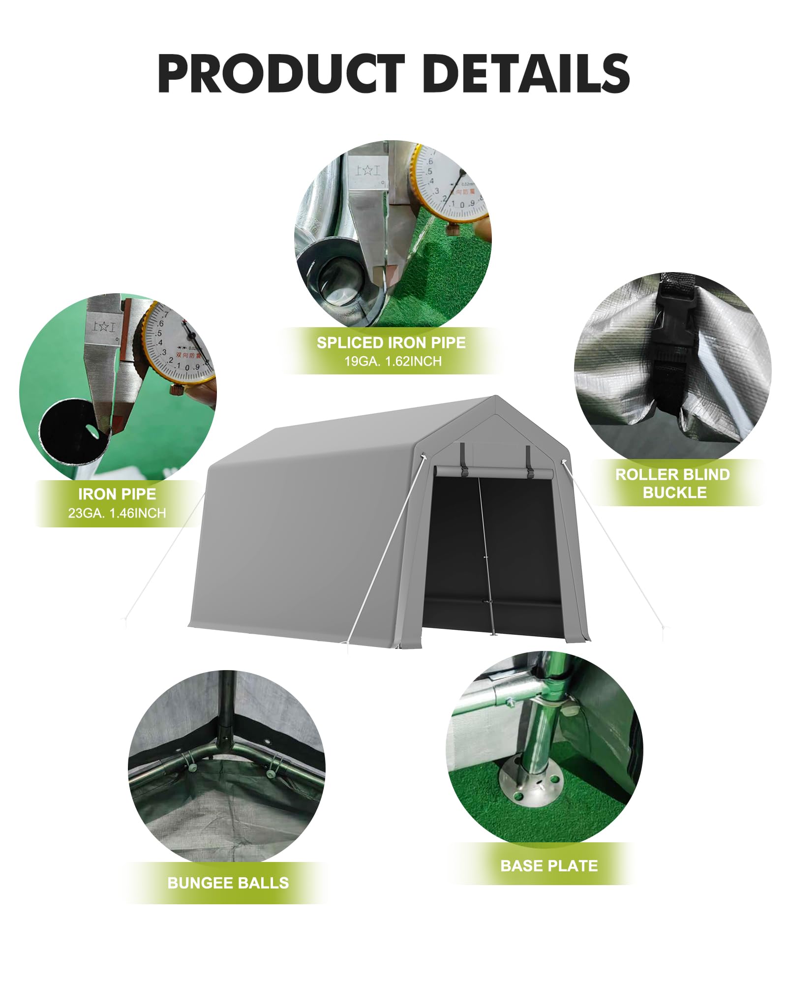 Heavy Duty 7x10ft Carport Storage Shed with 2 Roll-Up Zipper Doors - Waterproof Shelter Logic Tent for Motorcycle, Bike, Garden Tools & Firewood Storage - Perfect for Garage, Backyard, RV and Outdoor Equipment Protection