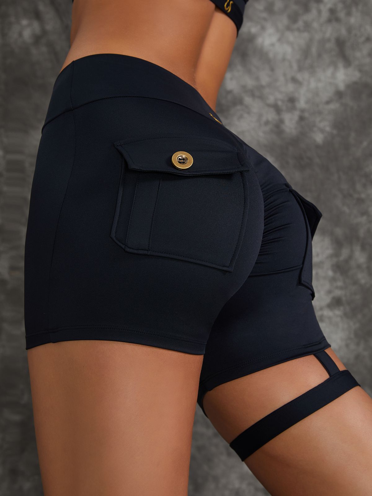 ZASUWA Women's High Waisted Workout Shorts - Sexy Cut Out Mesh Pocket Scrunch Butt Lifting Gym Shorts for Running, Yoga & Fitness
