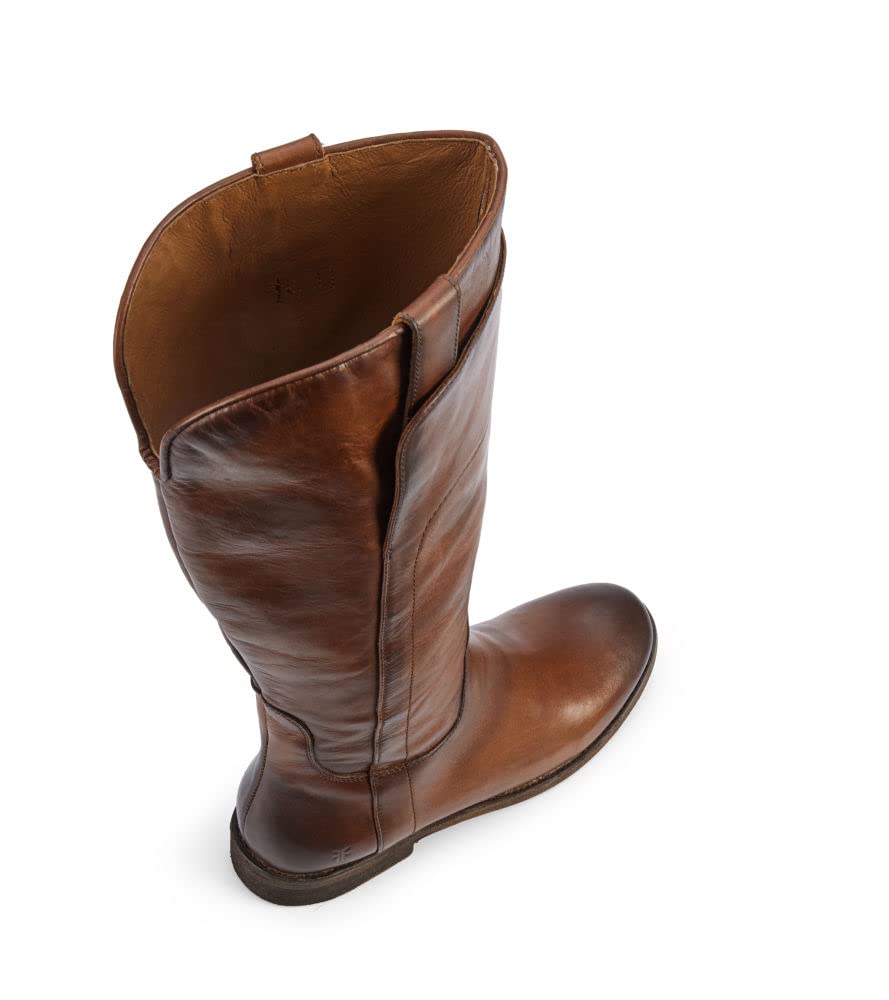 Frye Paige Tall Riding Boots for Women - Genuine Antiqued Italian Leather, Overlapping Front Panels, Stacked Heel - 16