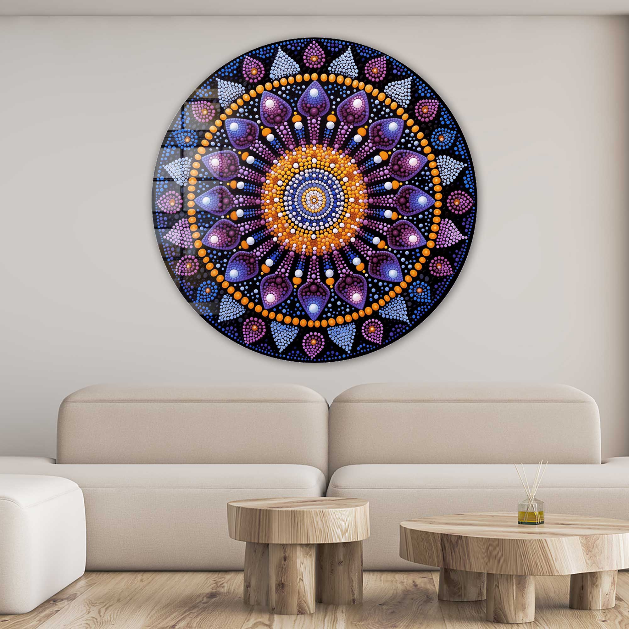 Handmade Mystic Mandala Rounded Glass Wall Art - Spiritual Decor for Living Room, Bedroom & Meditation Space