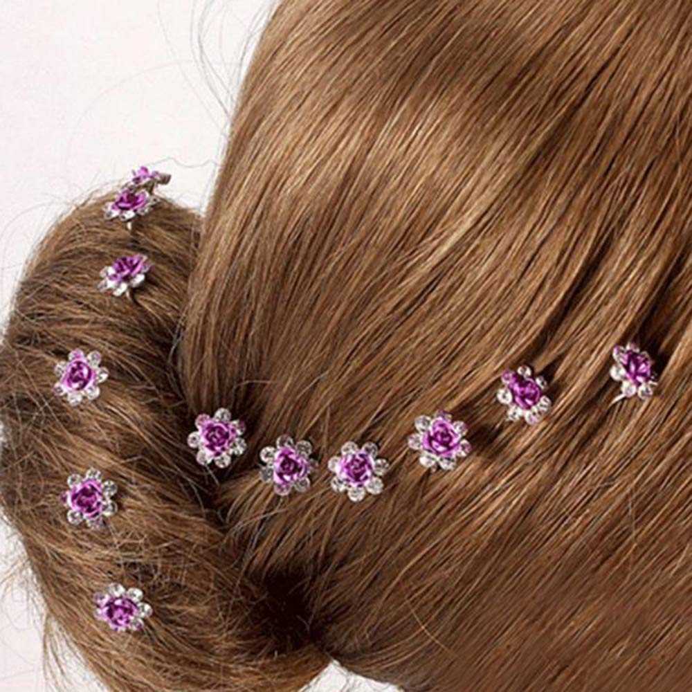 AKOAK 20-Piece Set Purple Crystal Rhinestone Rose Flower Hair Clips - Elegant Bridal Wedding Hair Accessories for Women, Barrettes & Headwear (Perfect for Bridal Showers, Weddings & Special Occasions)