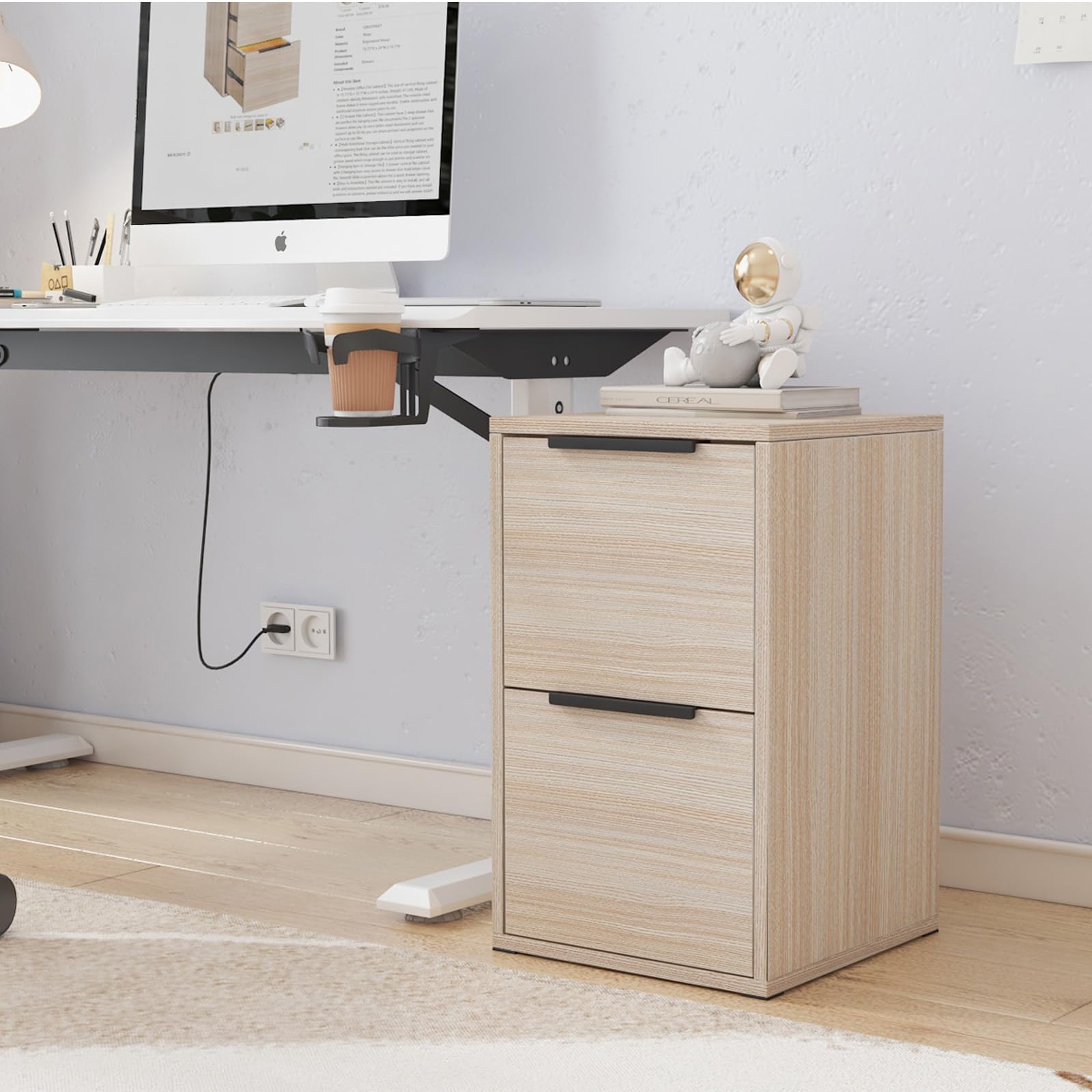 LUCYPAL 2-Drawer Wooden File Cabinet - Letter Size Office Storage with Hanging Bars, Home Office Organization Furniture, Beige - Perfect for Document Storage & Workspace Organization in Small Offices & Home Study Rooms