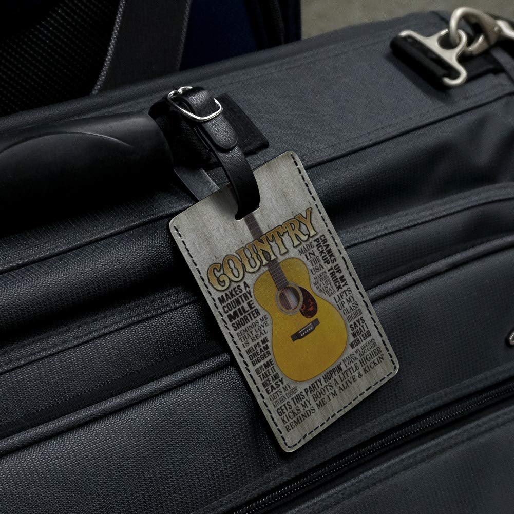 Vintage Leather Guitar Country Music Luggage Tag - Rectangle Carry-On ID Tag for Suitcases, Bags & Backpacks - Perfect for Travel, Music Festivals & Country Concerts