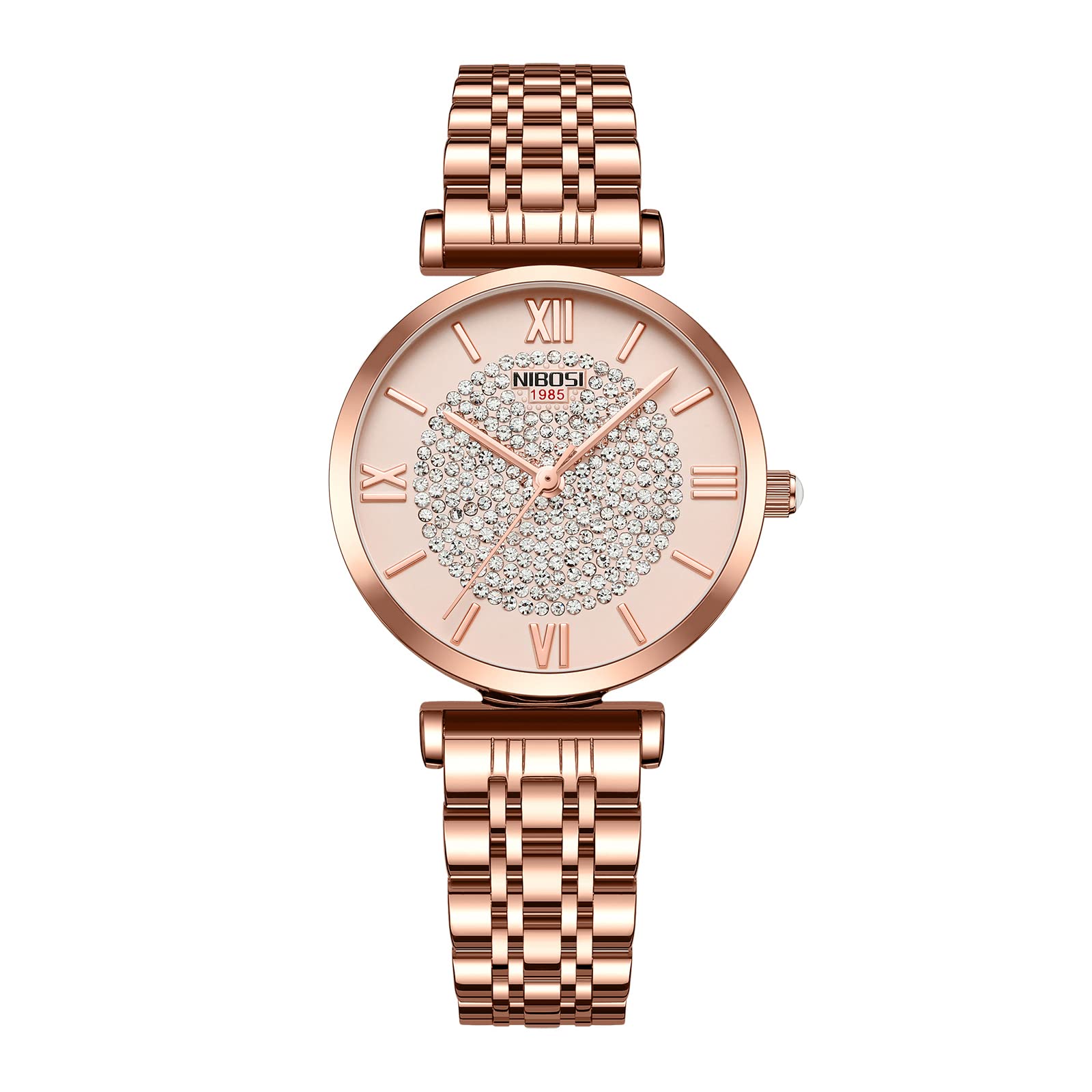 NIBOSI Women's Rose Gold Diamond Analog Quartz Watch - Stainless Steel Dress Watch for Ladies, Elegant Gift for Women - Perfect for Office, Party & Special Occasions