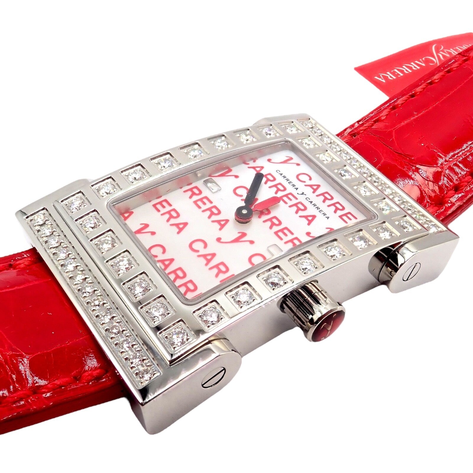 Carrera Y Carrera CyC Tempus Fugit Diamond Red Alligator Leather Ladies Watch with Gift Box - Luxury Women's Timepiece for Special Occasions & Gifts