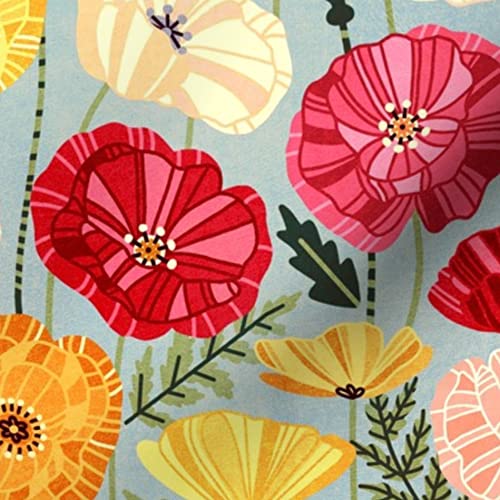 Floral Printed Velvet Fabric - Flowers Field Garden Spring Leaves Design for Upholstery, Home Decor & Apparel | Fat Quarter Fabric for DIY Projects, Quilting, and Sewing