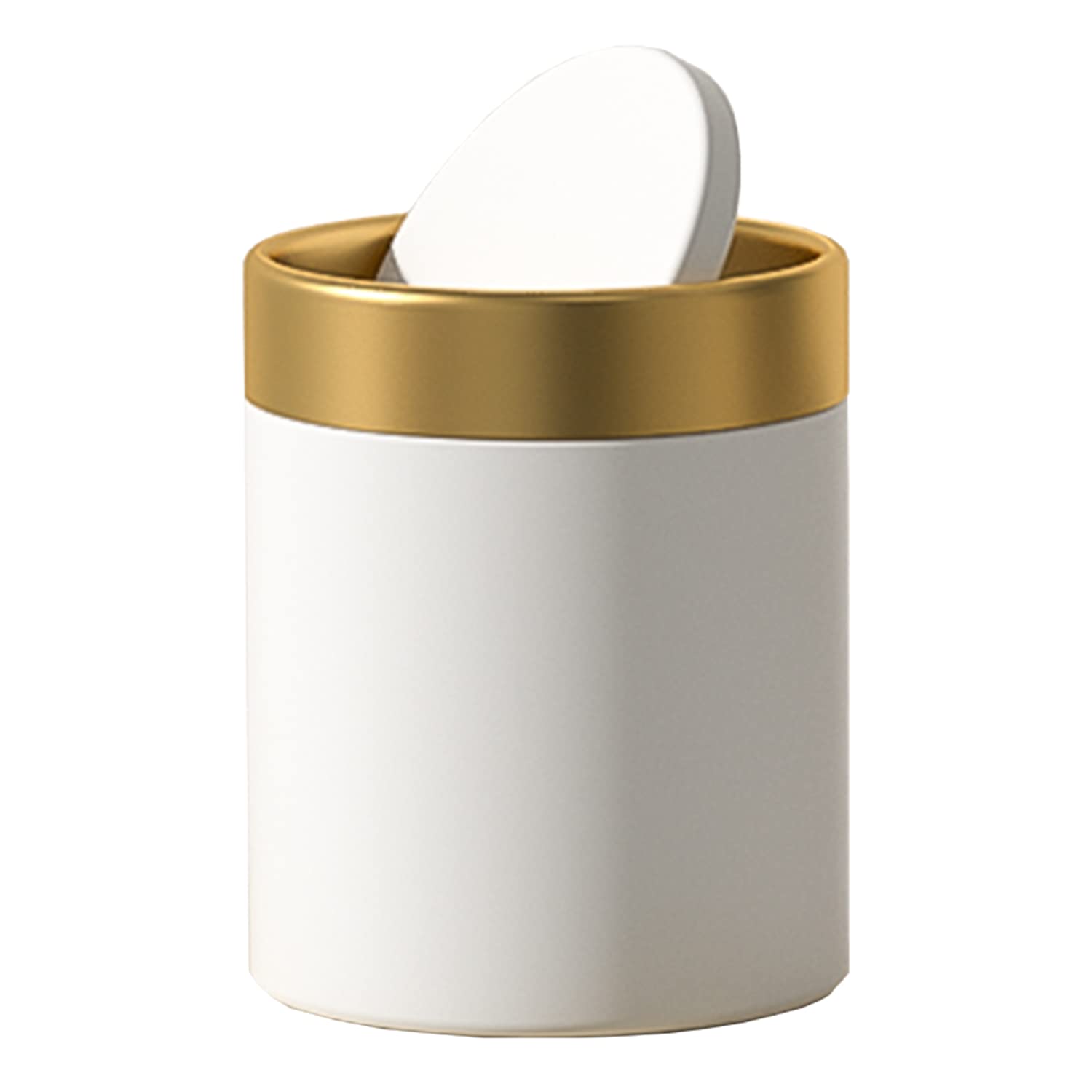 Mini Trash Can with Lid - 1.5L Small Metal Garbage Bin for Desk, Office, Kitchen Counter & Coffee Bar | Compact Waste Basket for Home & Workspace | Elegant White Design