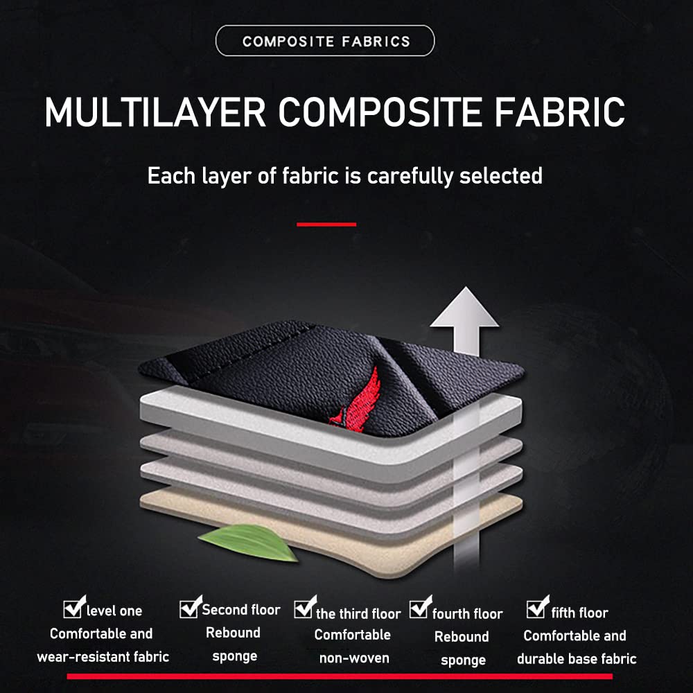 Universal Fit PU Leather Car Seat Covers Full Set for Jeep Wrangler JK 2018 - Black & Red Stitching with Headrest & Lumbar Support - Perfect for Off-Roading, Daily Commuting & Interior Protection