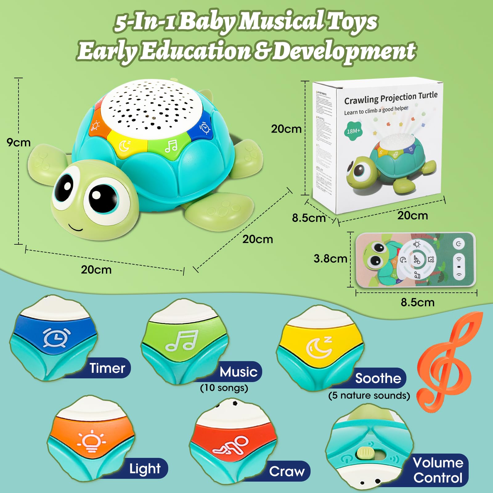 Musical Elephant & Turtle Baby Toys for 3 Year Olds - Educational Learning Toy with Lights & Sounds for Toddlers - Perfect Birthday Gift for Boys & Girls