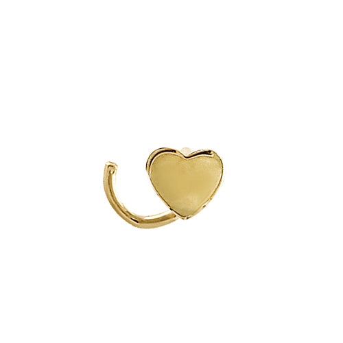 14K Solid Yellow Gold Tiny Heart Hook Nose Stud - Dainty Cartilage & Nostril Piercing Jewelry for Everyday Wear