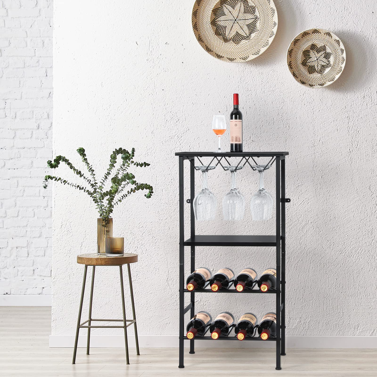 NANANARDOSO 8-Bottle Wine Rack Holder Stand - Black Metal Wine Storage Shelf for Kitchen, Dining Room & Bar Counter | Perfect for Home Entertaining, Wine Display & Space-Saving Organization