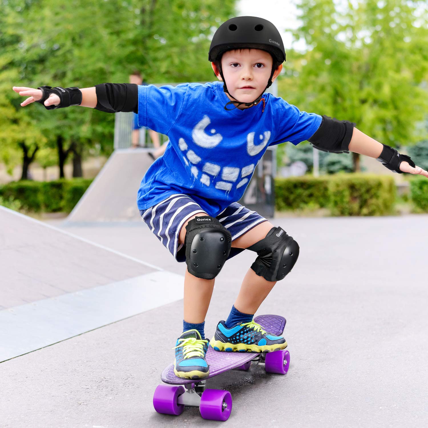 Gonex Knee Pads Elbow Pads with Wrist Guards - 3 in 1 Protective Gear Set for Kids Youth Adults - Ideal for Skateboarding, Roller Skating, Scooter, Cycling & Biking - Perfect for Outdoor Sports & Extreme Activities - Black S