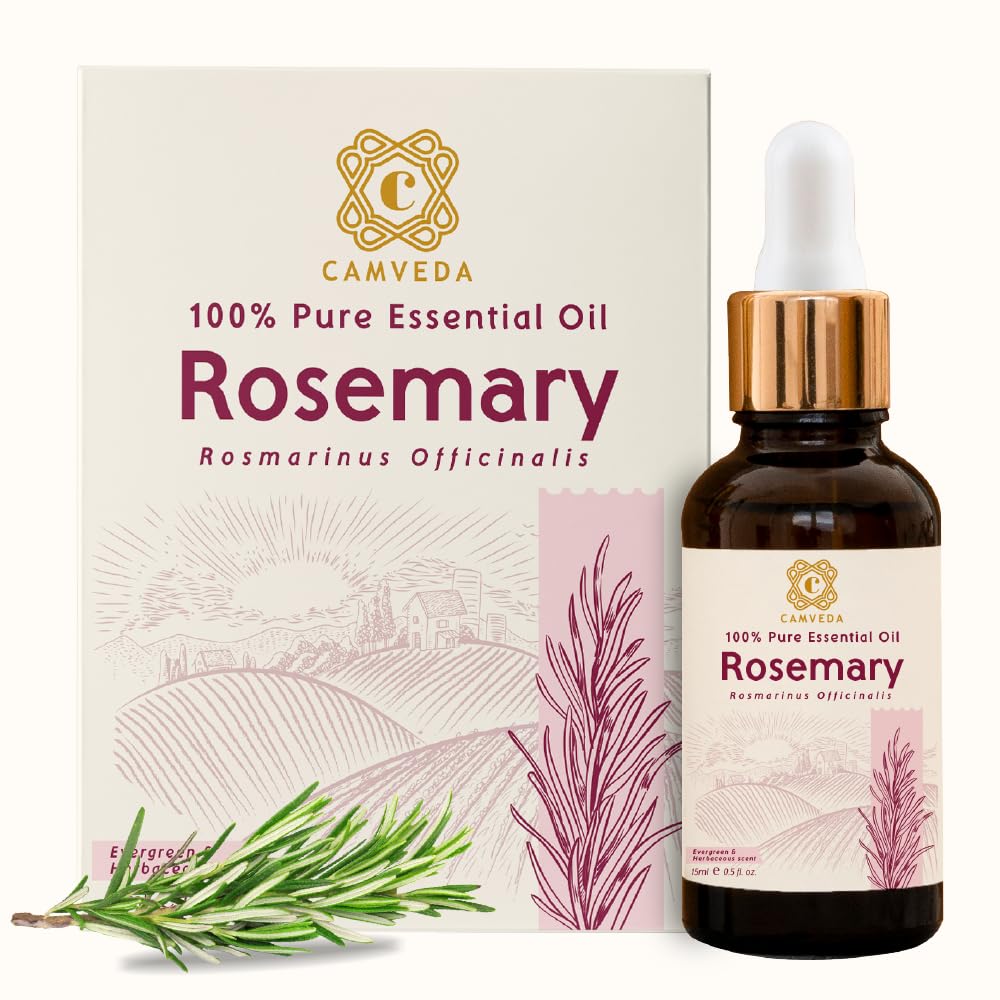 Camveda 100% Pure Rosemary Essential Oil 15ml - Natural Aromatherapy Oil for Relaxation, Hair Growth & Skin Care | Perfect for Diffusers, Massage & DIY Beauty Products